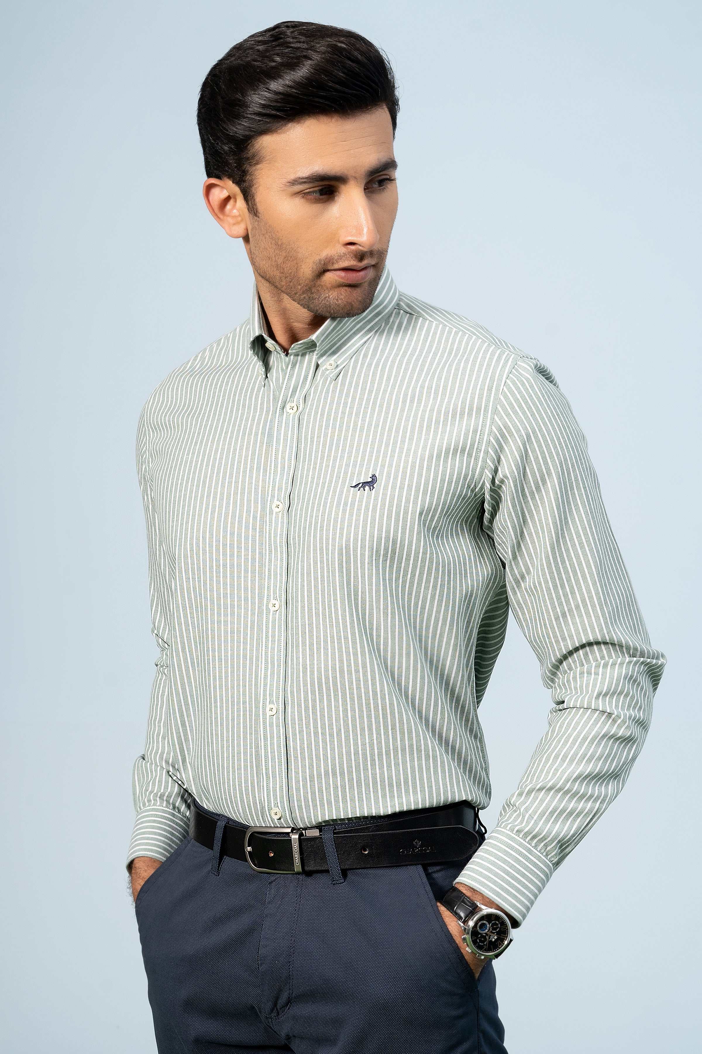 SMART SHIRT GREEN STRIPER Charcoal Clothing