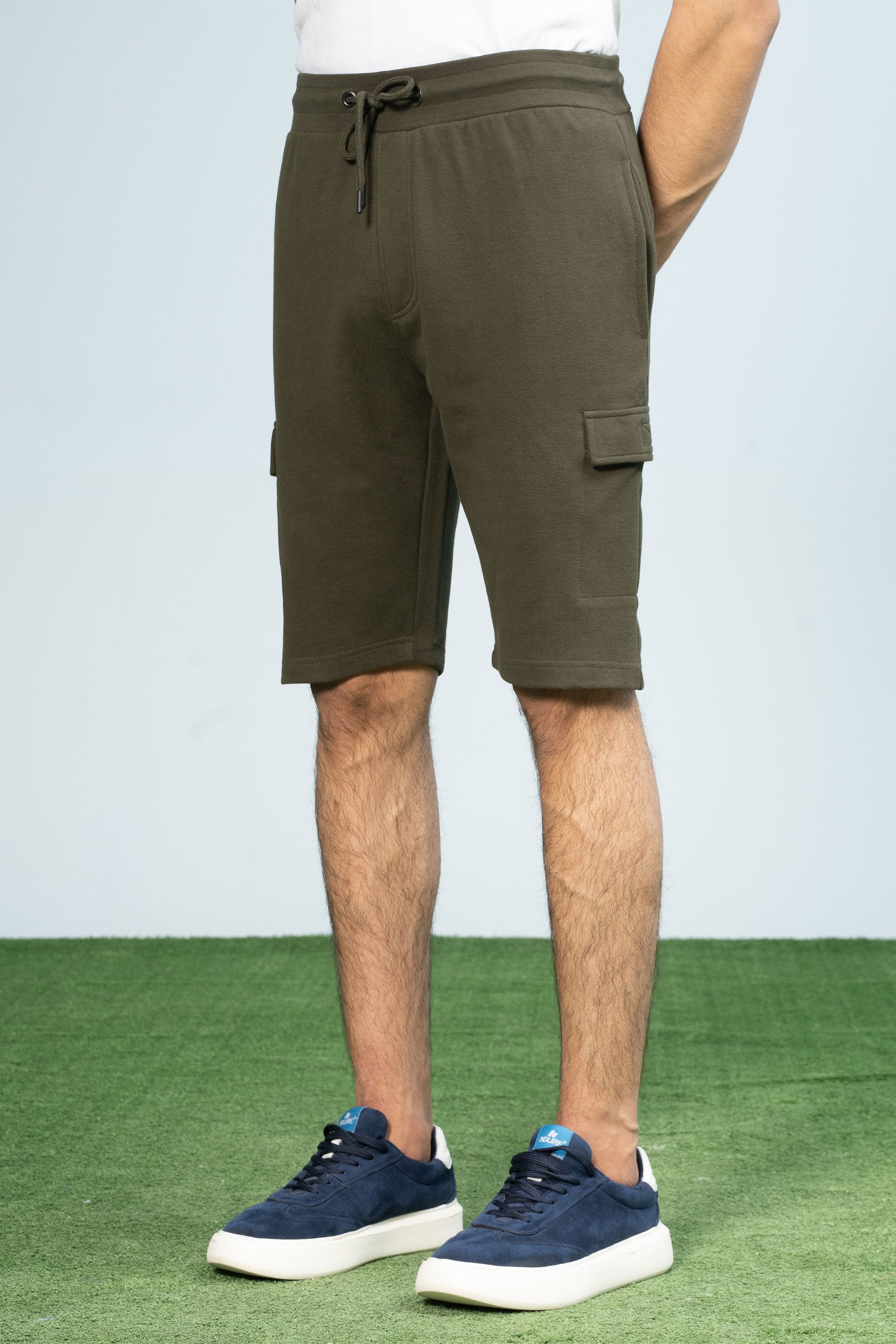 PIQUE TERRY CARGO SHORTS REGULAR FIT OLIVE - Charcoal Clothing