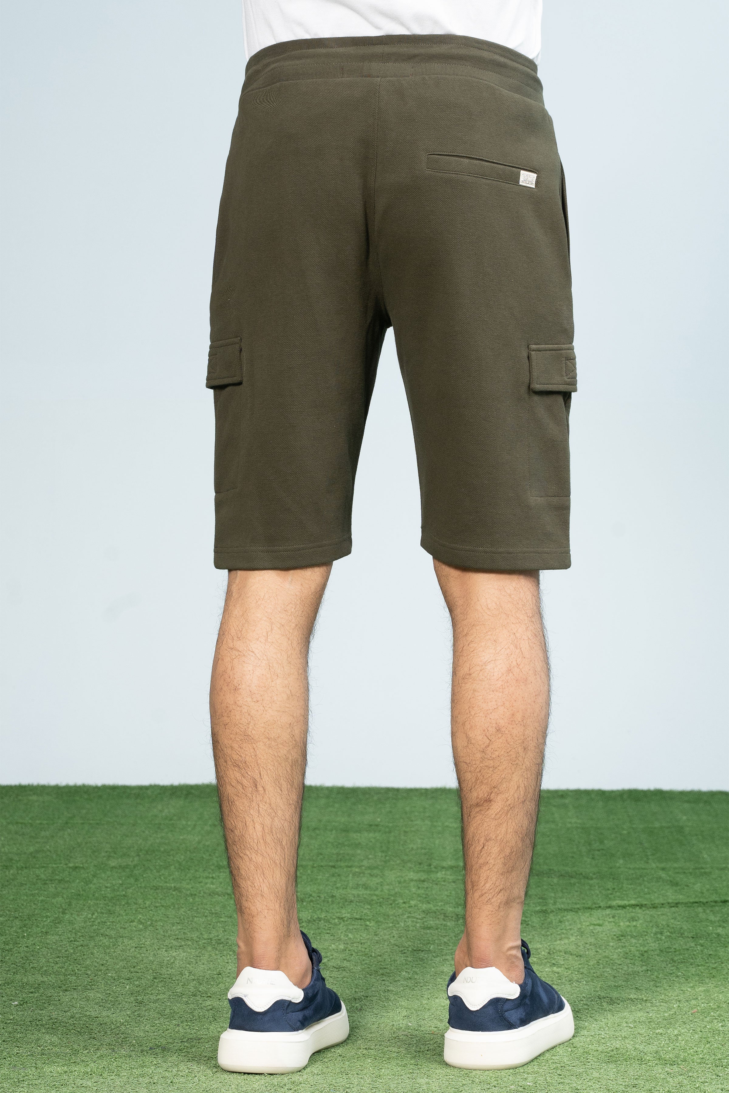 PIQUE TERRY CARGO SHORTS REGULAR FIT OLIVE - Charcoal Clothing