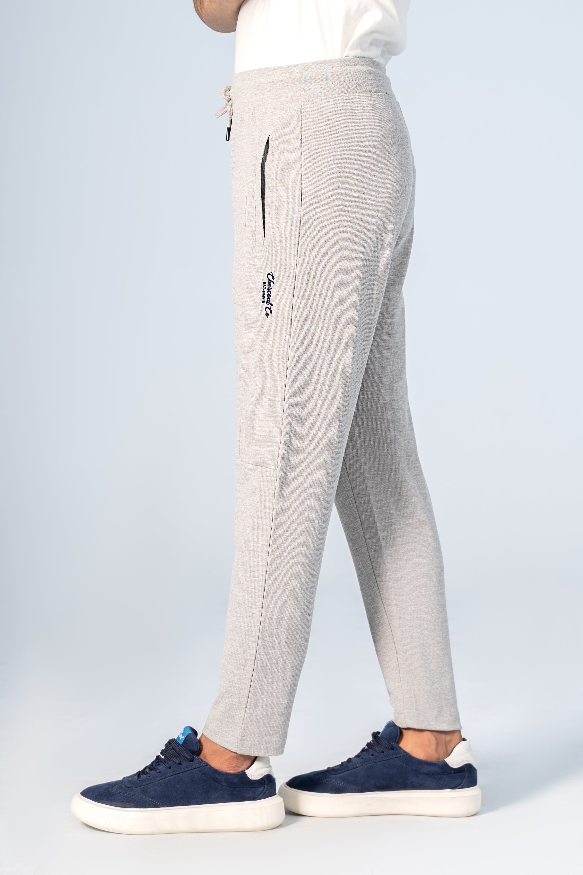 PIQUE JOGGER WAIST PANEL TROUSER GREY - Charcoal Clothing
