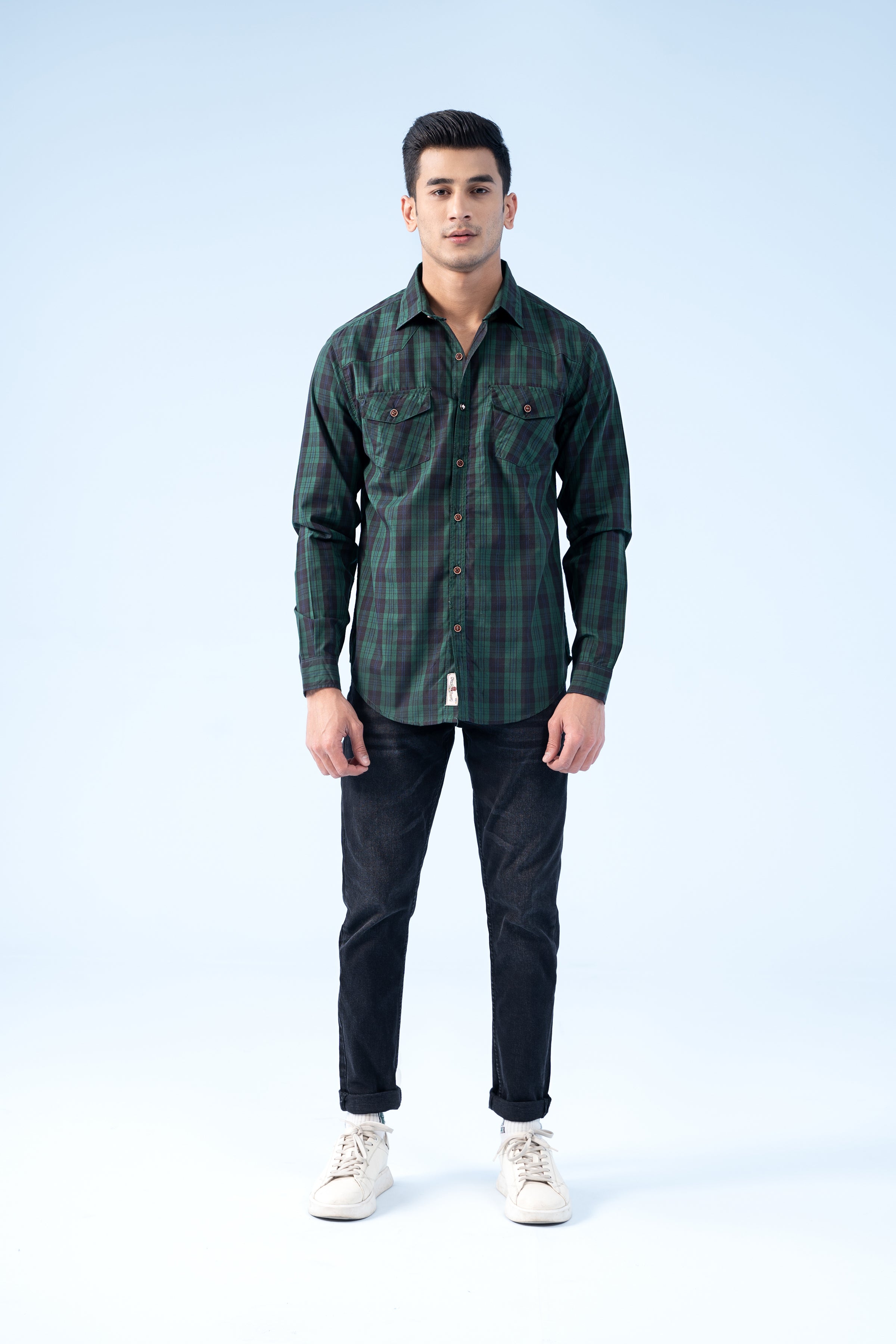 CASUAL SHIRT GREEN CHECK - Charcoal Clothing