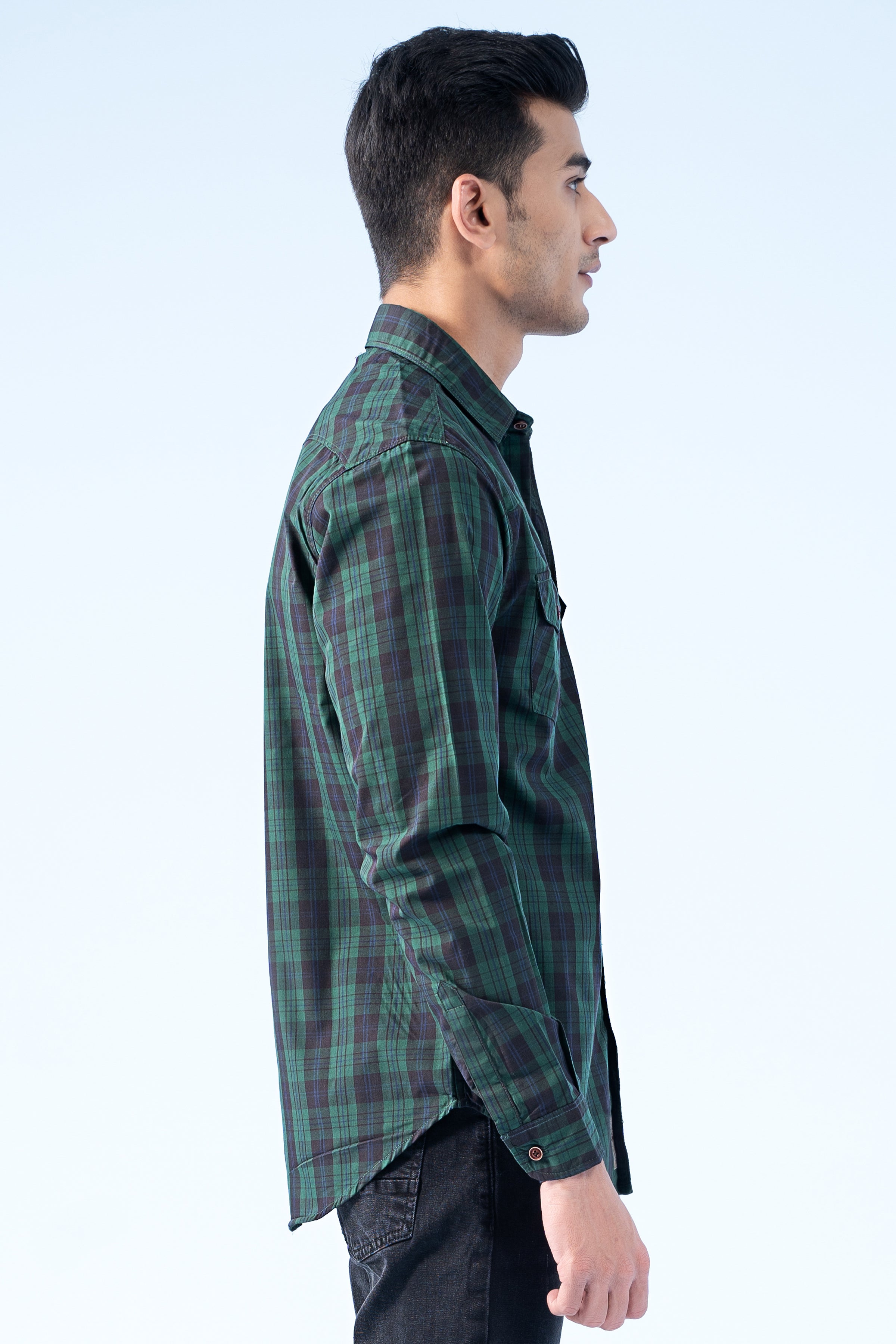 CASUAL SHIRT GREEN CHECK - Charcoal Clothing