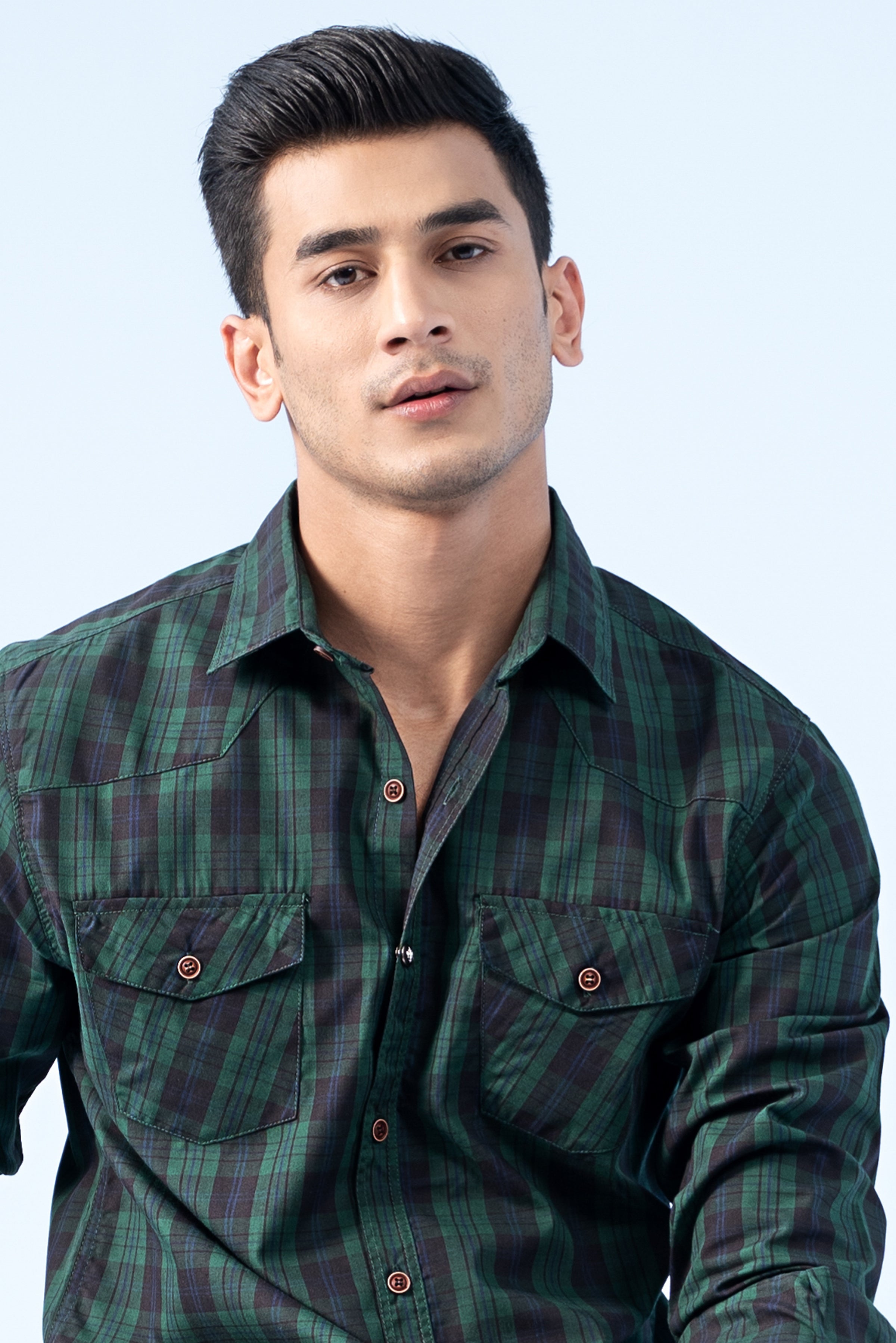 CASUAL SHIRT GREEN CHECK - Charcoal Clothing