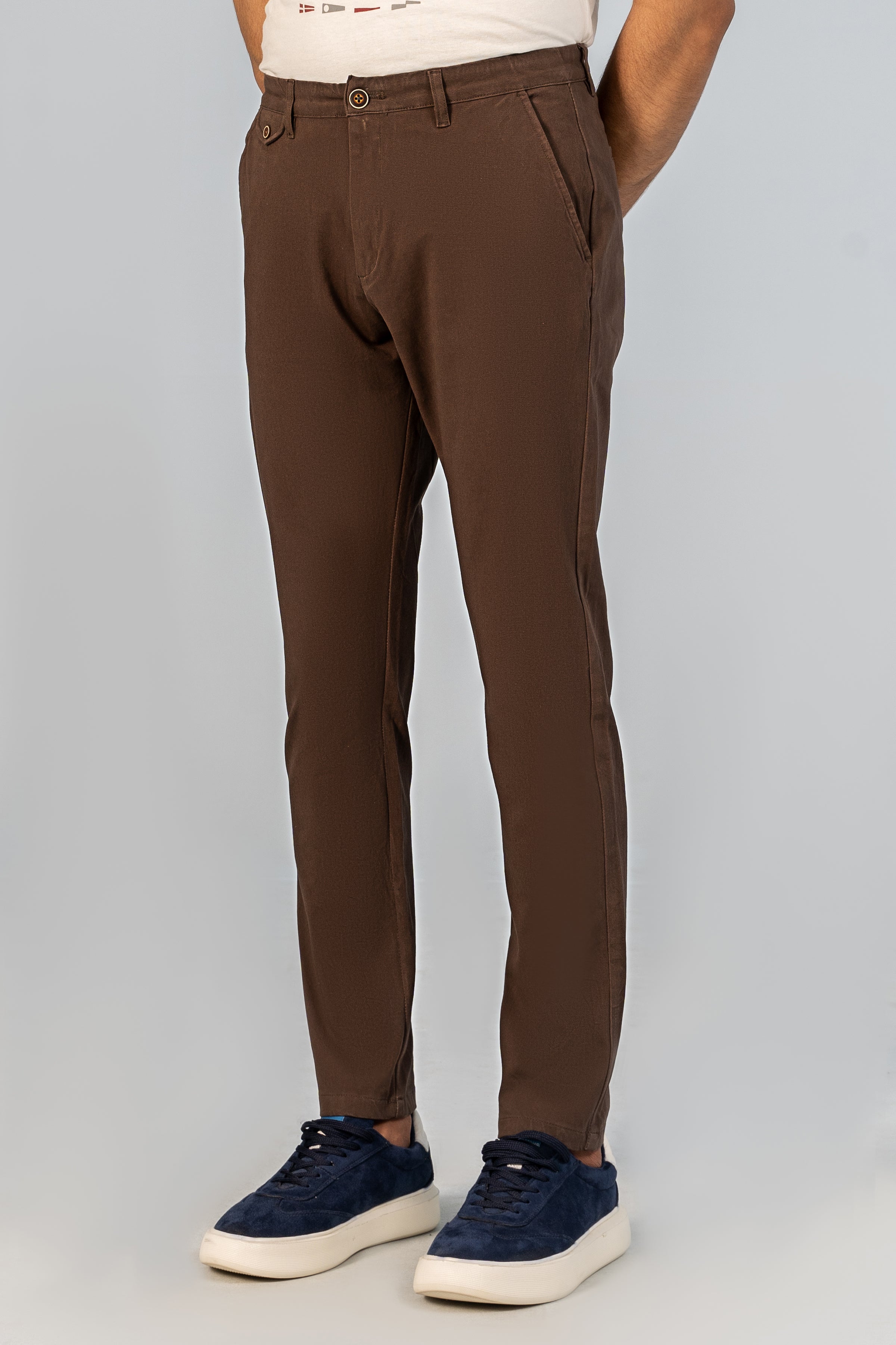 CASUAL PANT CROSS POCKET BI-STRETCH CHOCLATE BROWN - Charcoal Clothing
