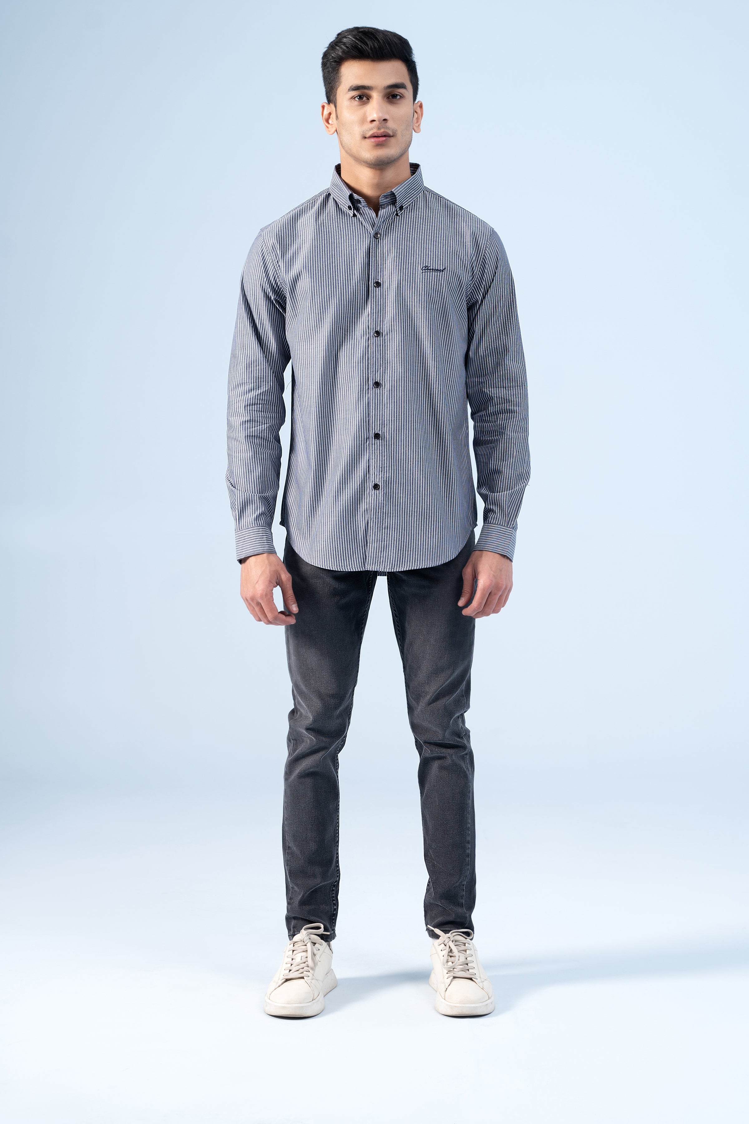 CASUAL SHIRT GREY STRIPER - Charcoal Clothing