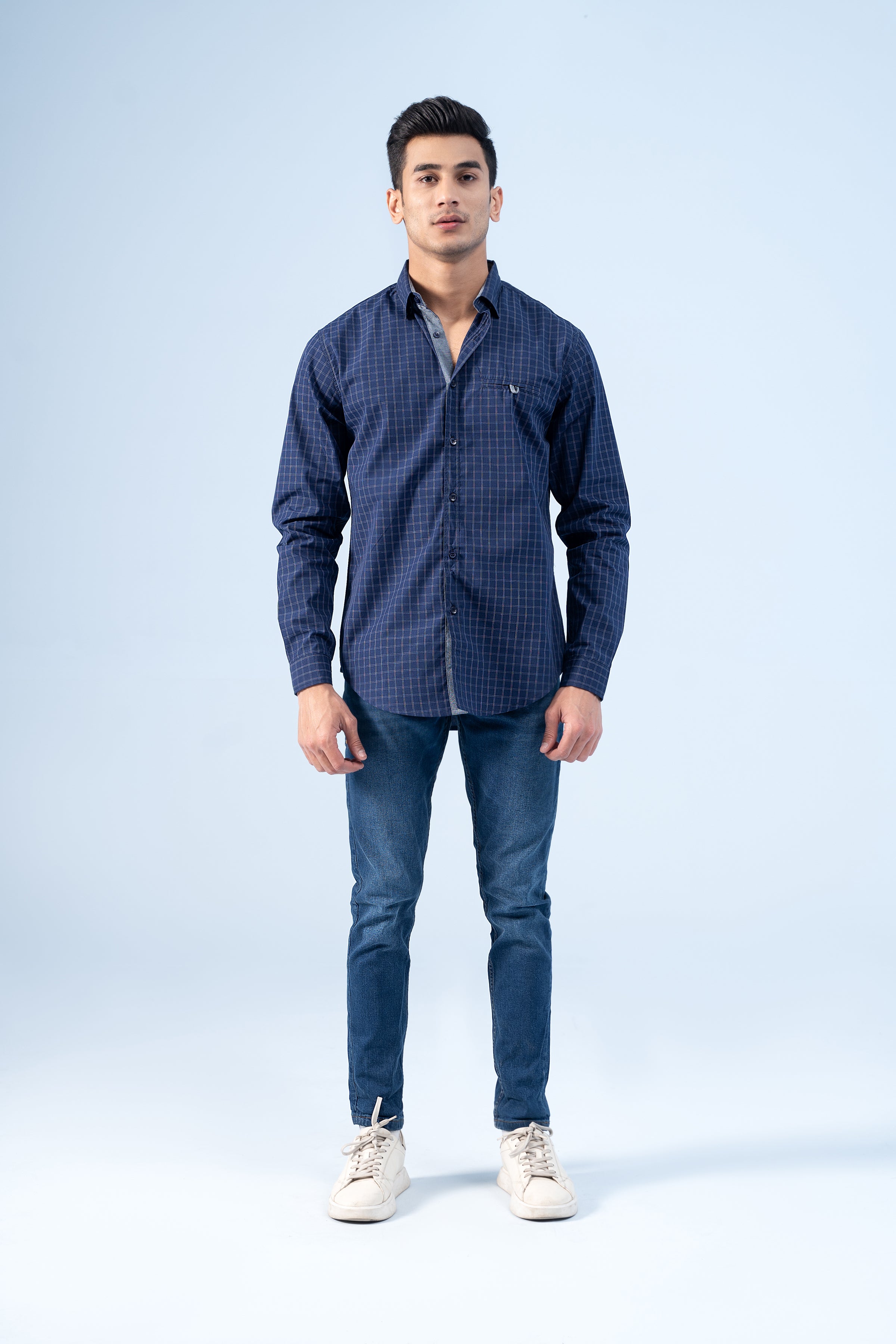 CASUAL SHIRT NAVY CHECK - Charcoal Clothing