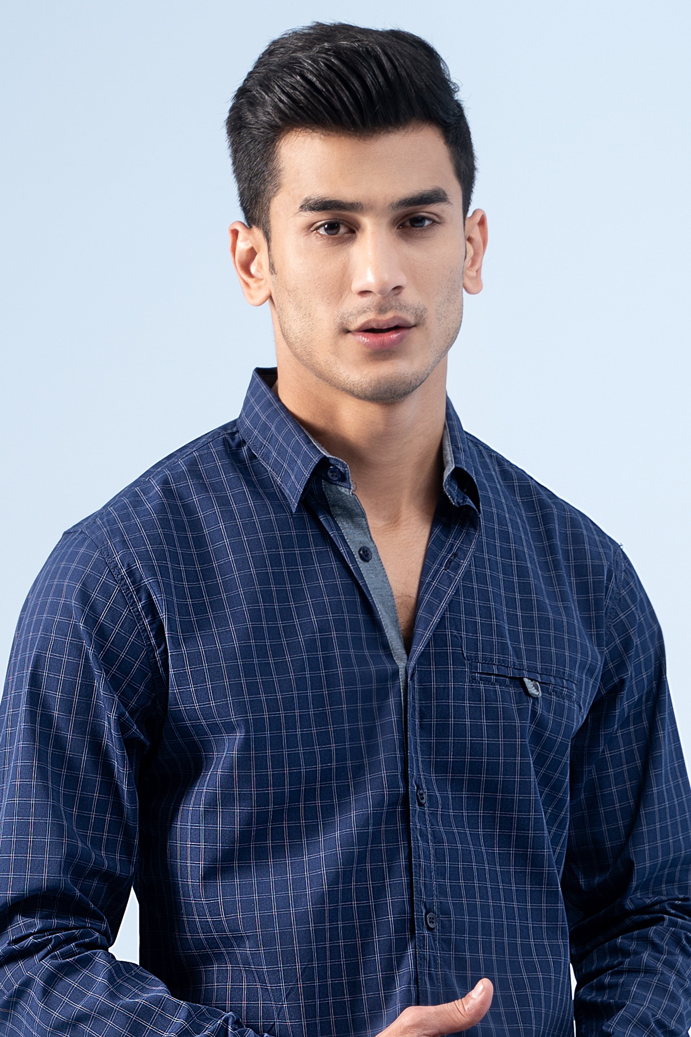 CASUAL SHIRT NAVY CHECK - Charcoal Clothing