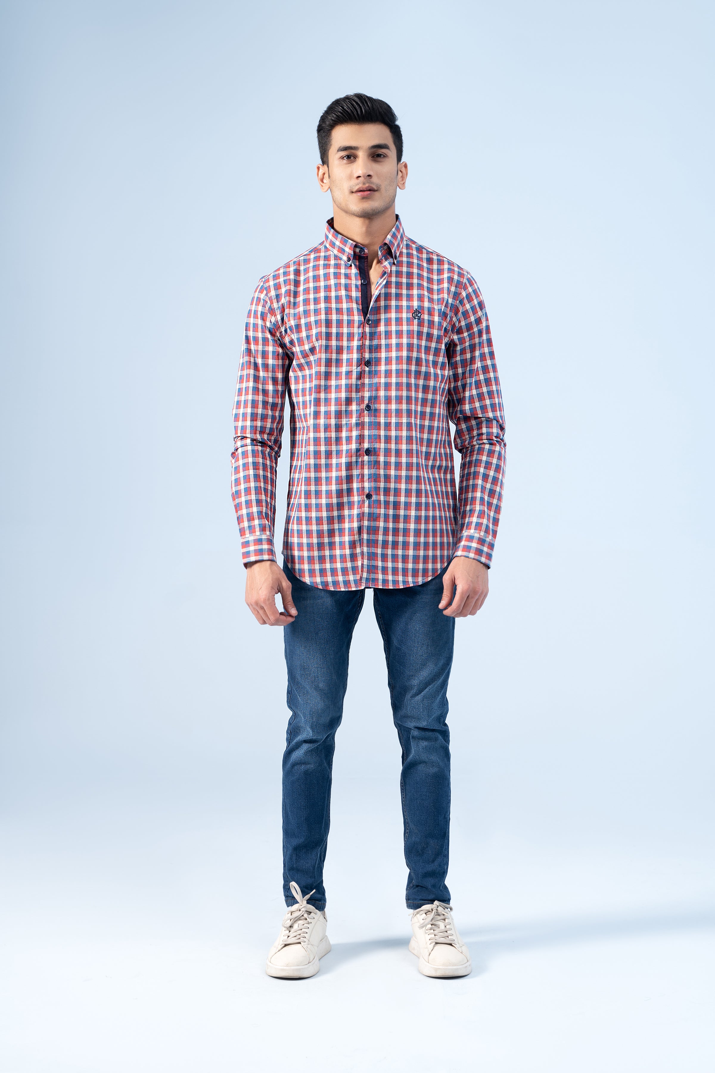 CASUAL SHIRT BLUE RED CHECK - Charcoal Clothing