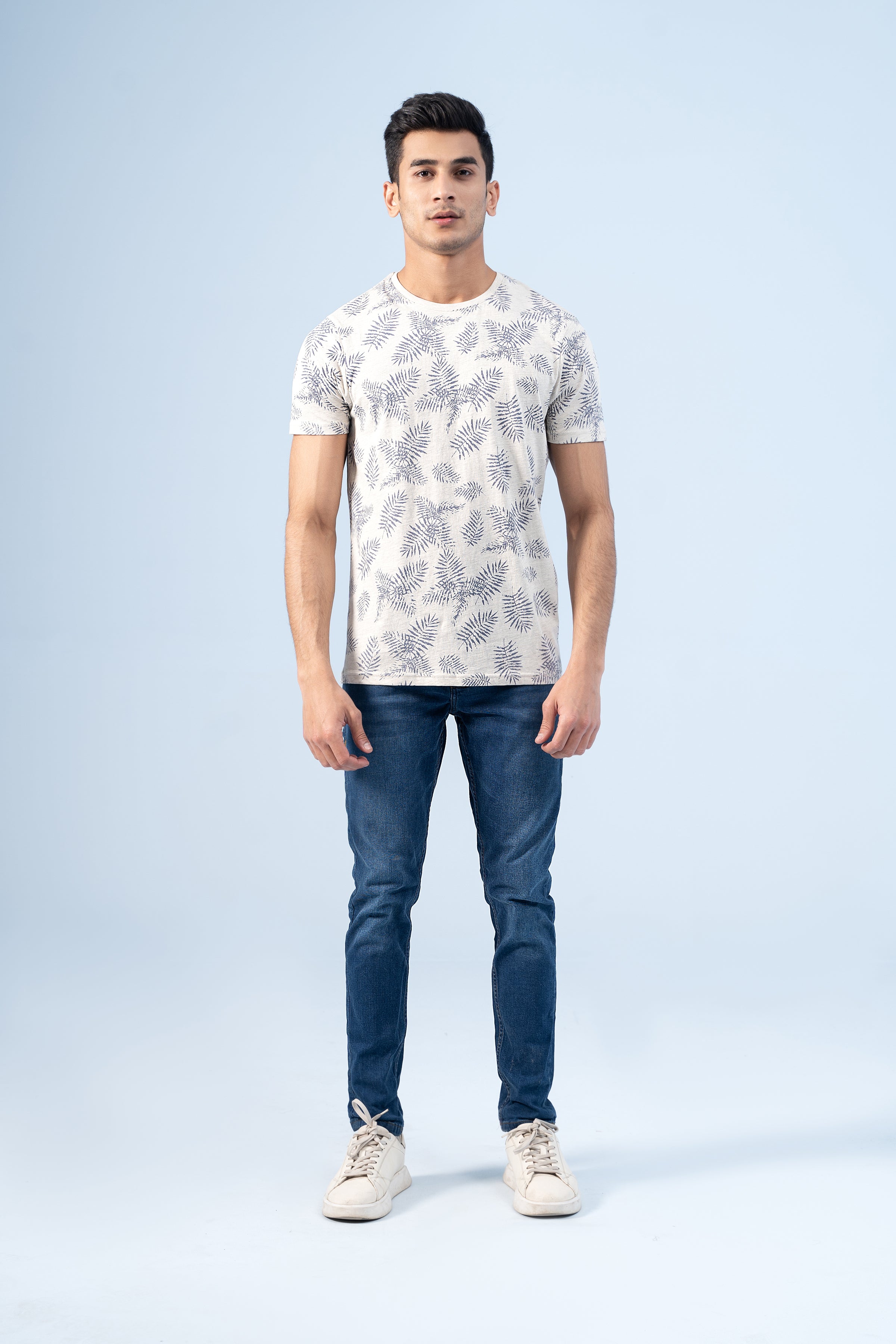 PRINTED T-SHIRT OFF WHITE NAVY - Charcoal Clothing