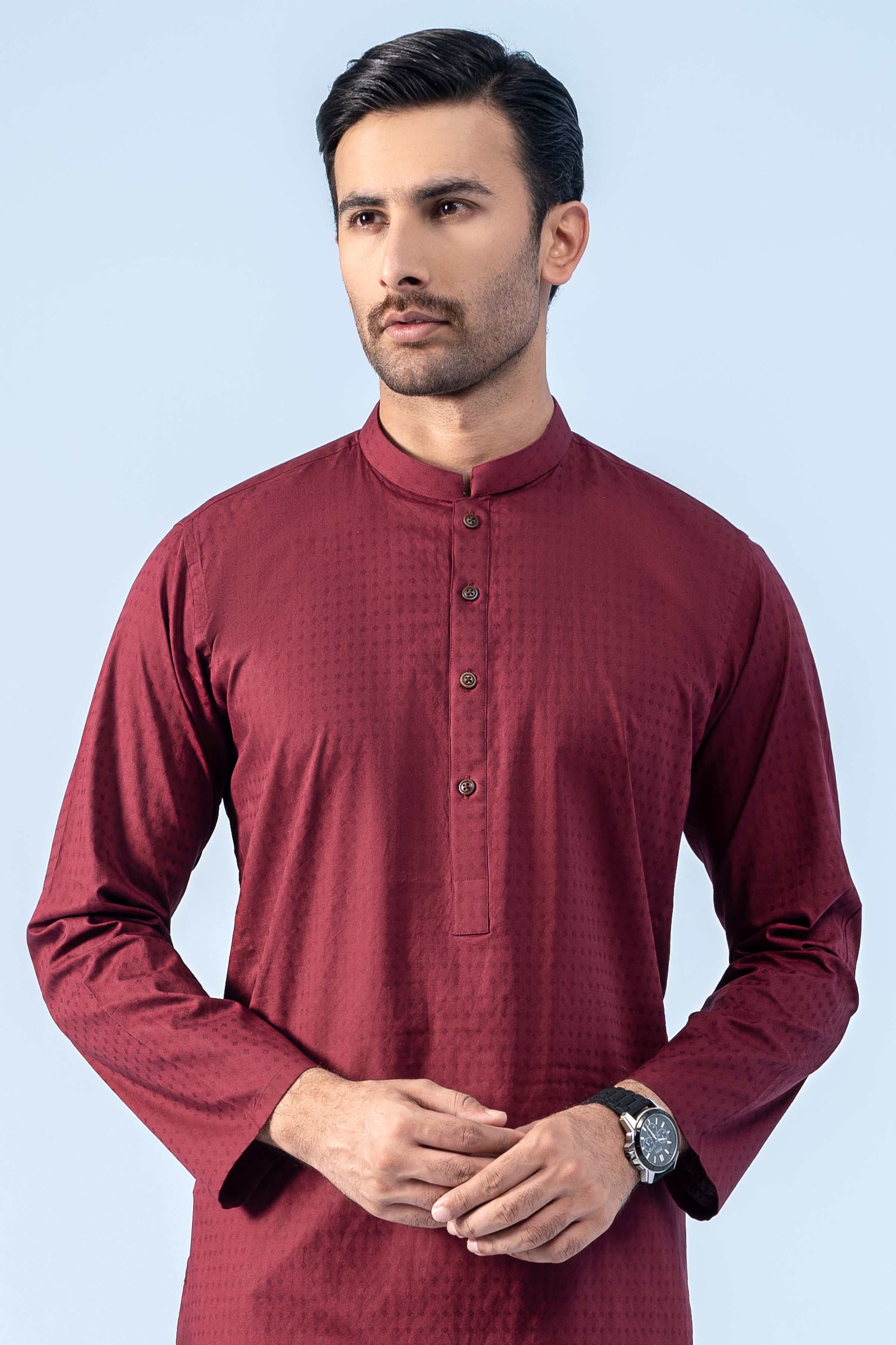 PREMIUM SELF DOBBY KURTA MAROON Charcoal Clothing premium-self-dobby-kurta-maroon-charcoal-clothing