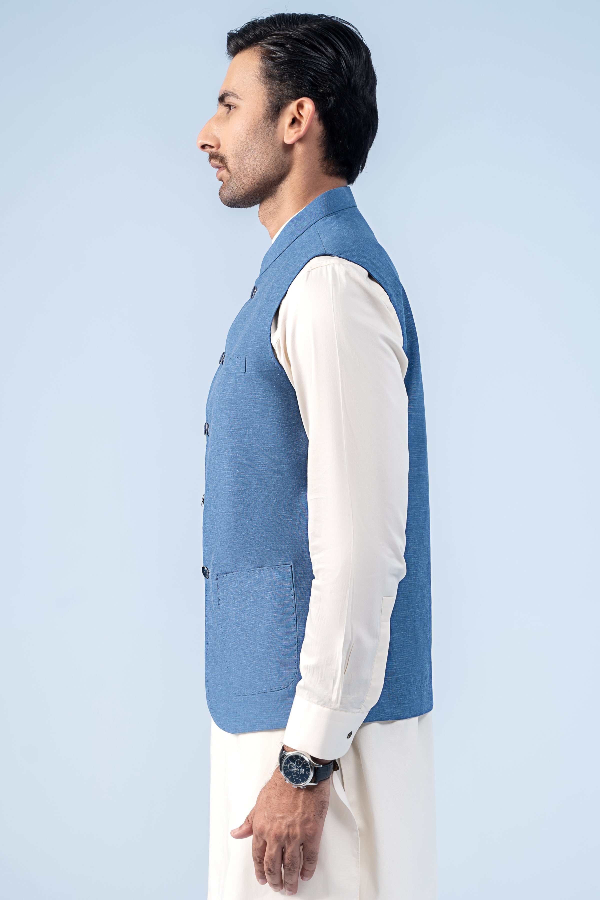 WAISTCOAT BLUE TEXTURED - Charcoal Clothing