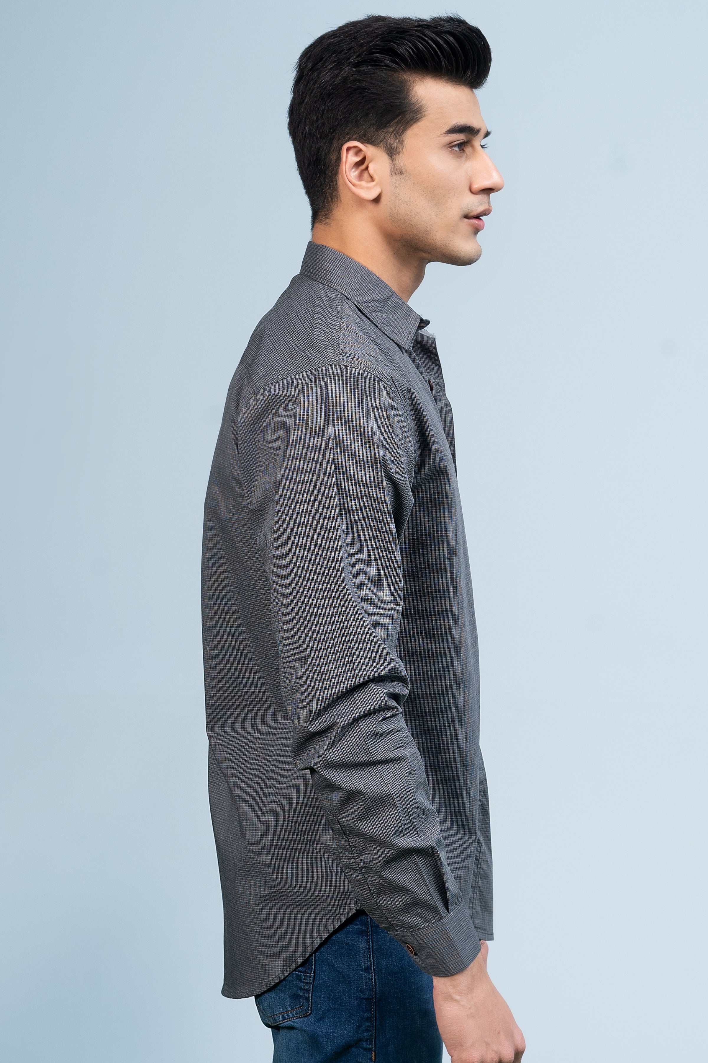 CASUAL SHIRT GREY CHECK - Charcoal Clothing