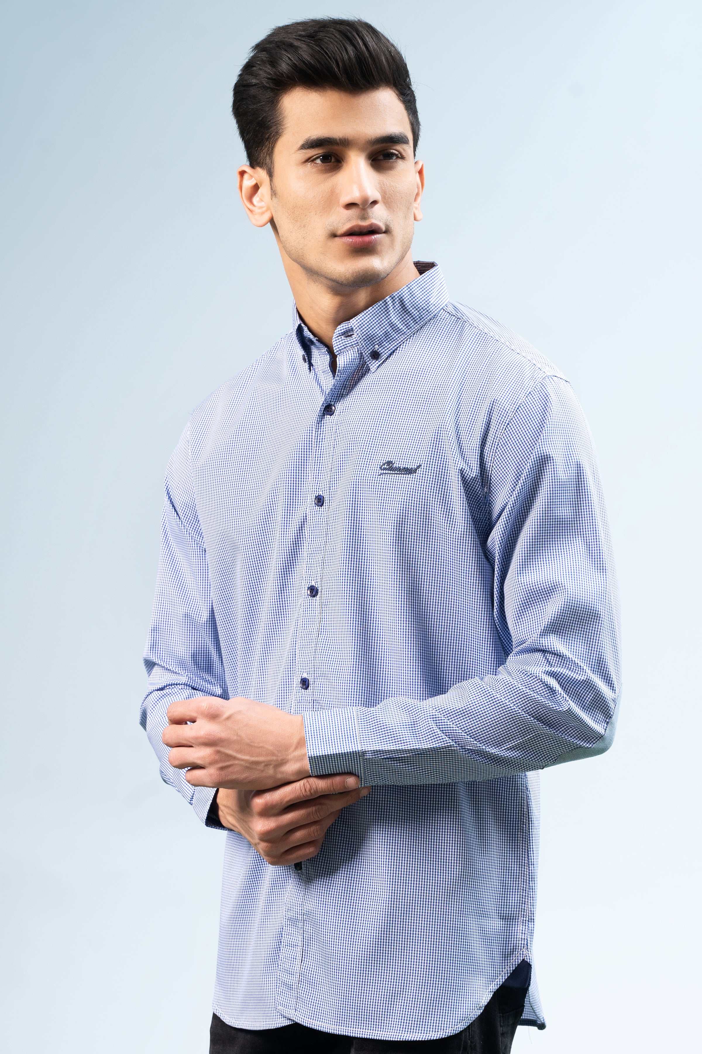 CASUAL SHIRT BLUE WHITE CHECK - Charcoal Clothing