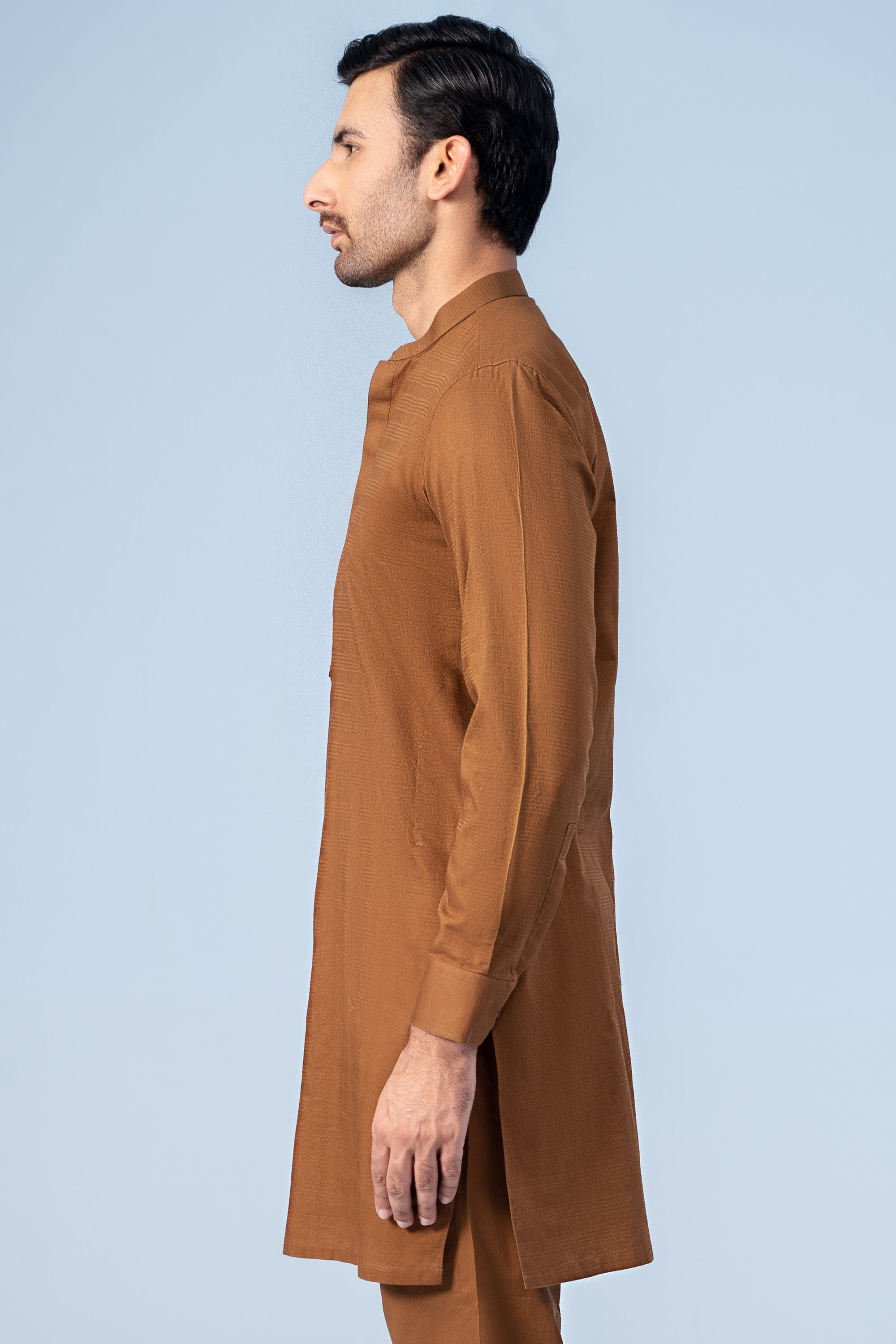 Men'S Mustard Collar Embroidered Woven Design Kurta Pajama
