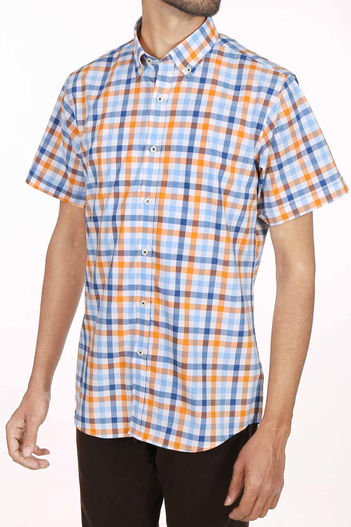 Dress Shirt Sky Orange check at Charcoal Clothing