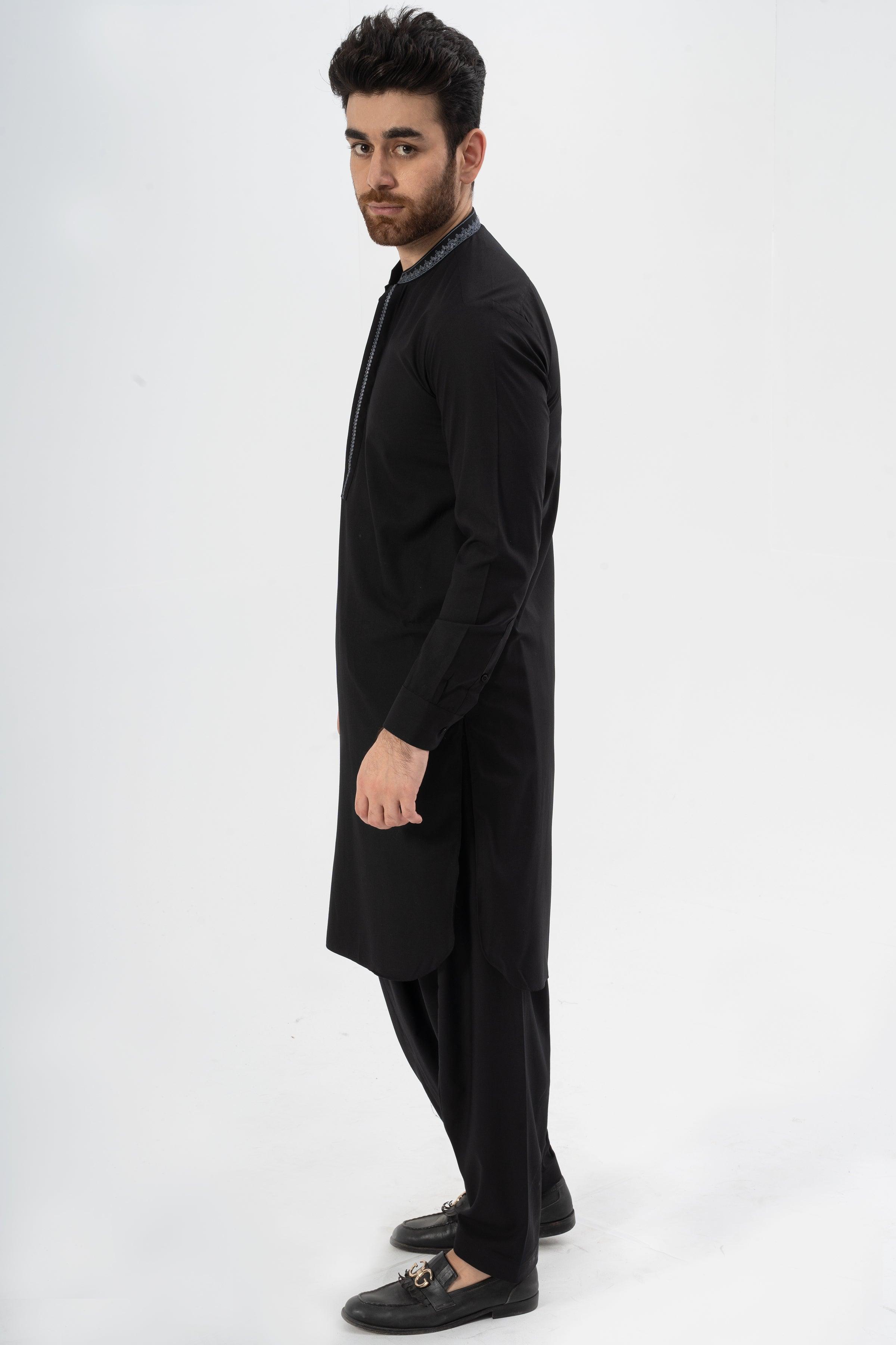 EMBROIDERED SHALWAR KAMEEZ BLACK at Charcoal Clothing