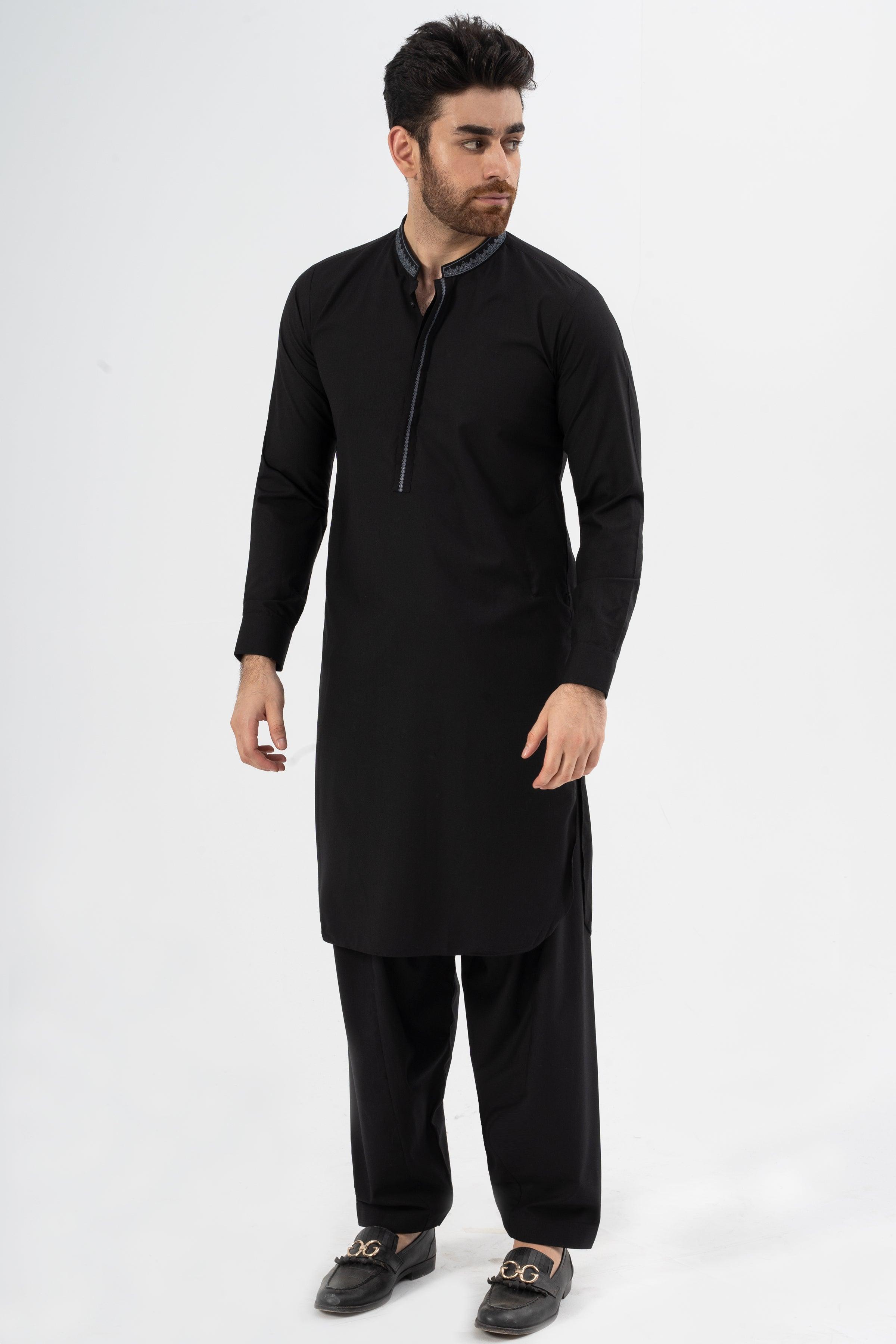 EMBROIDERED SHALWAR KAMEEZ BLACK at Charcoal Clothing
