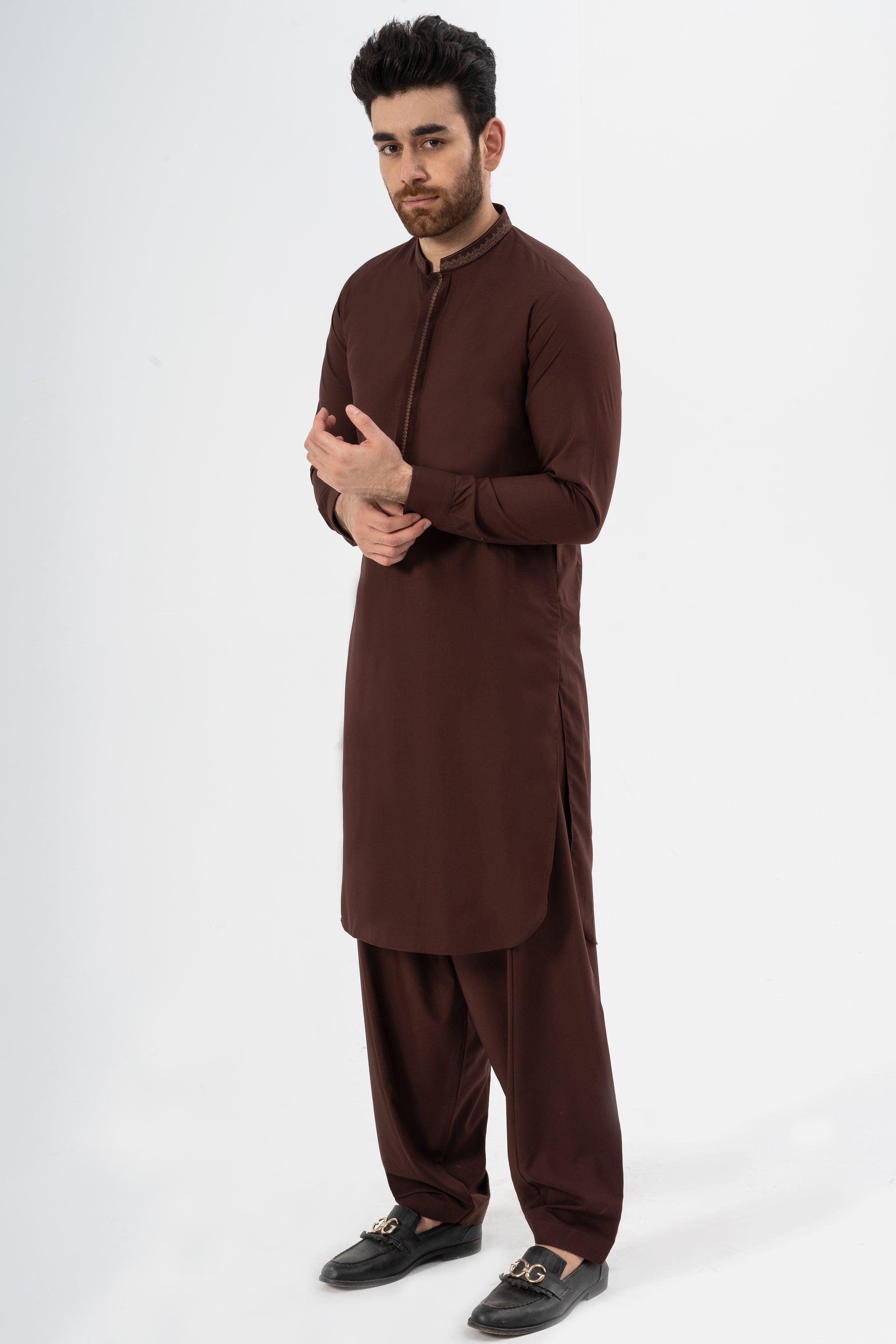 EMBROIDERED SHALWAR KAMEEZ MAROON at Charcoal Clothing