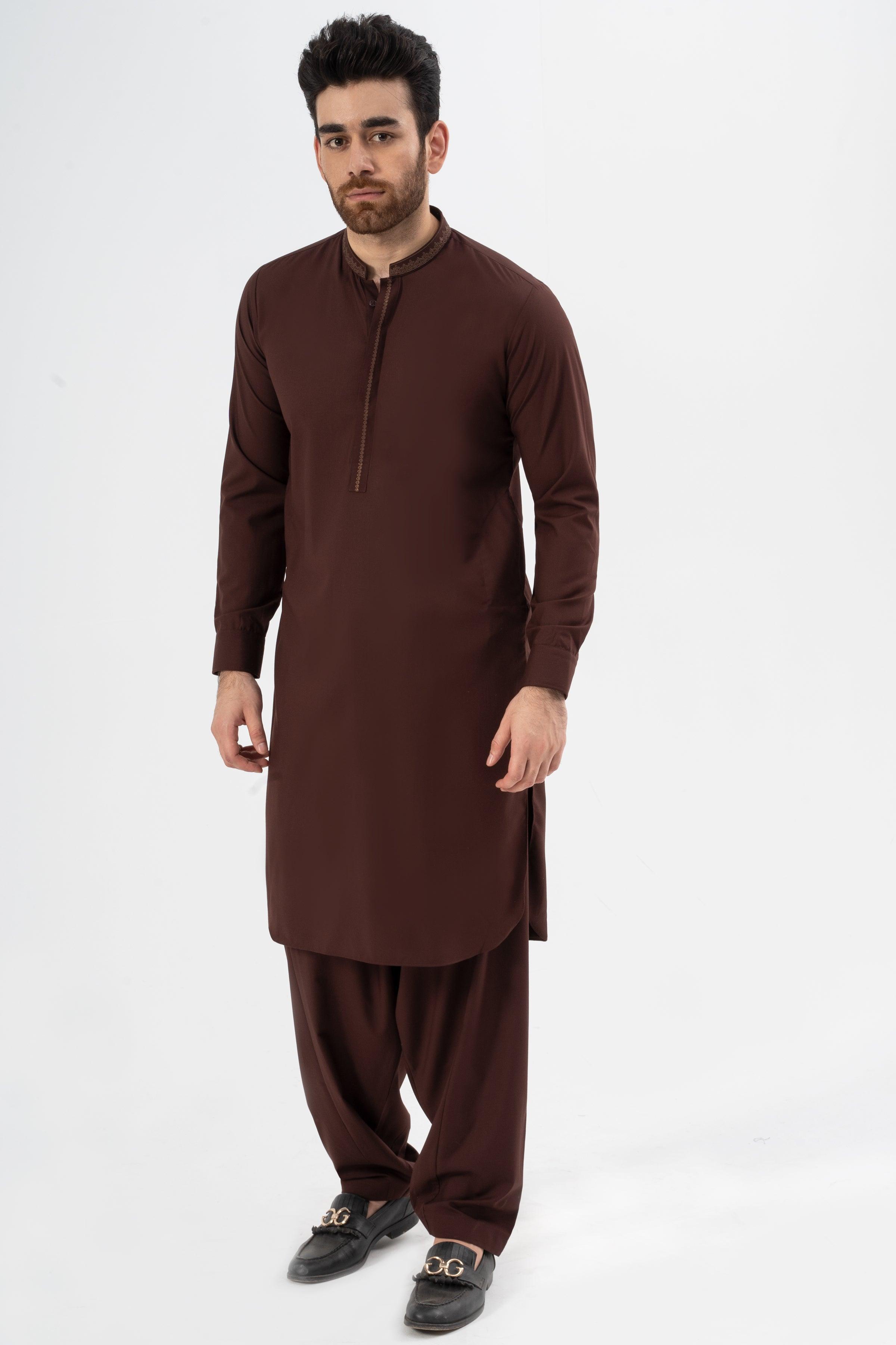 EMBROIDERED SHALWAR KAMEEZ MAROON at Charcoal Clothing