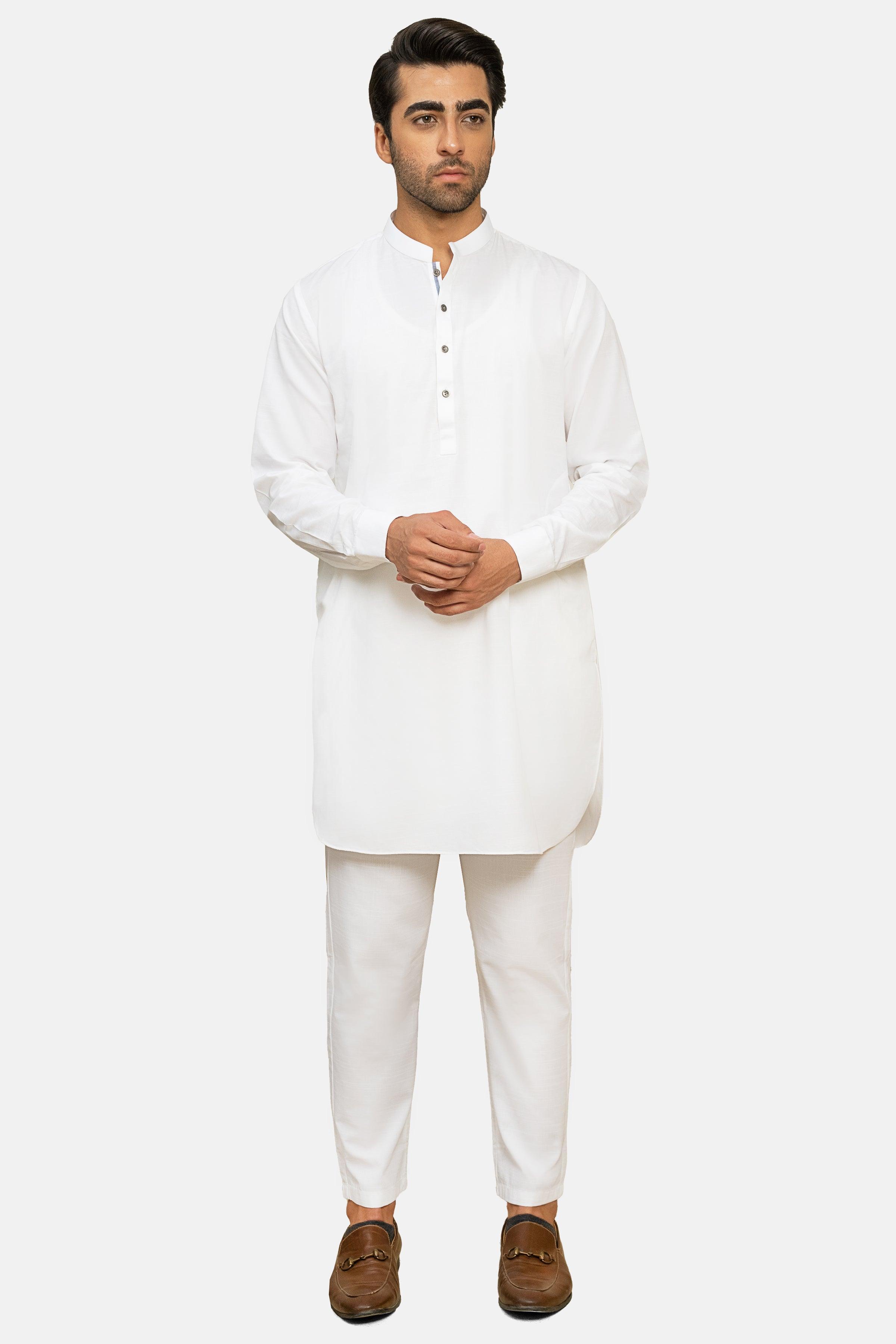 EXQUISITE TEXTURED KURTA PAJAMA WHITE at Charcoal Clothing
