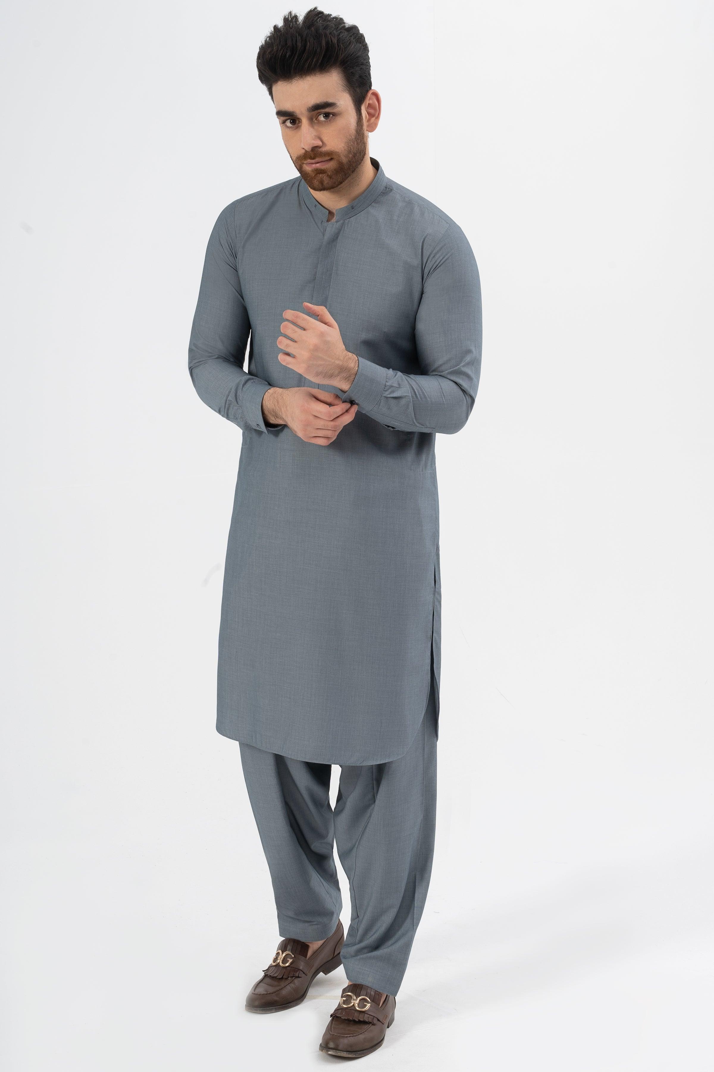 EXQUISITE TEXTURED SHALWAR KAMEEZ MID BLUE at Charcoal Clothing