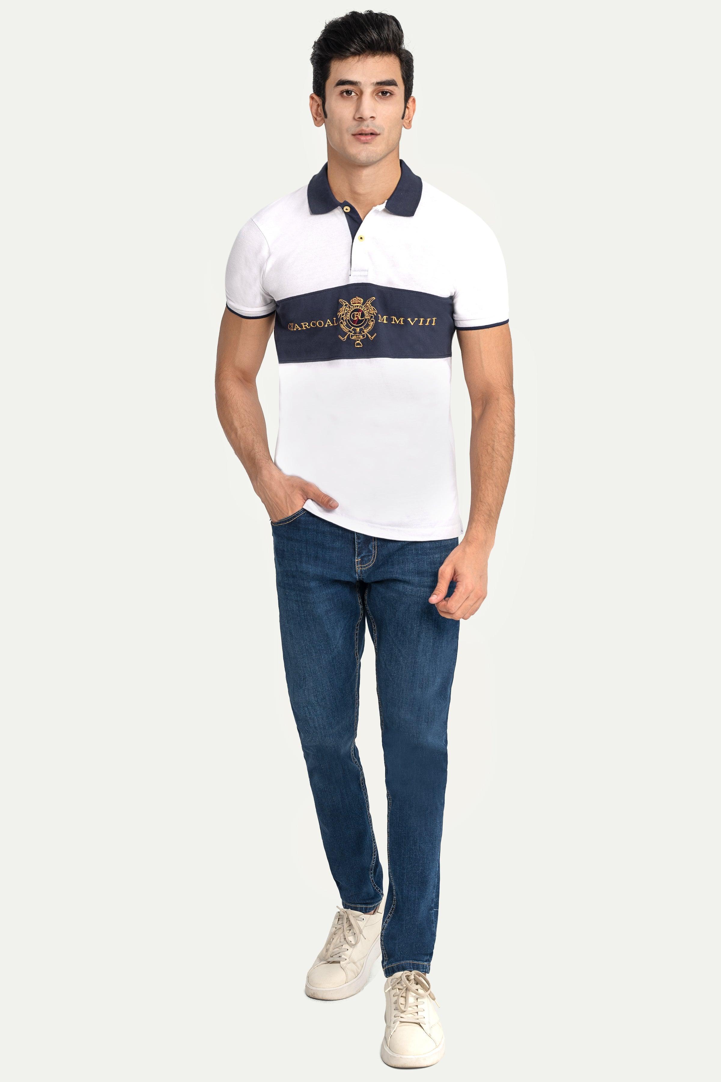FASHION POLO WHITE NAVY at Charcoal Clothing
