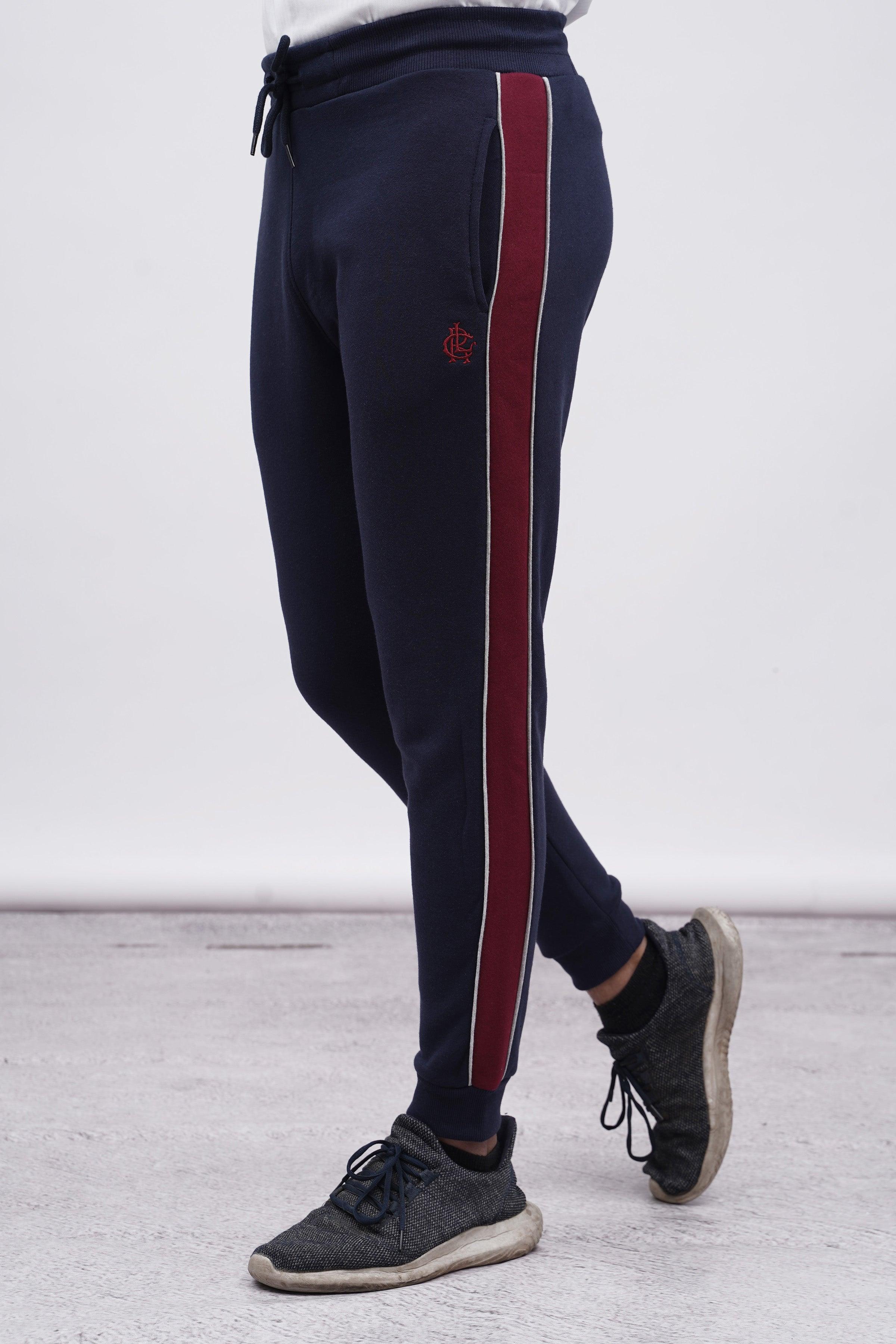 FLEECE CONTRAST PANNEL TROUSER NAVY at Charcoal Clothing