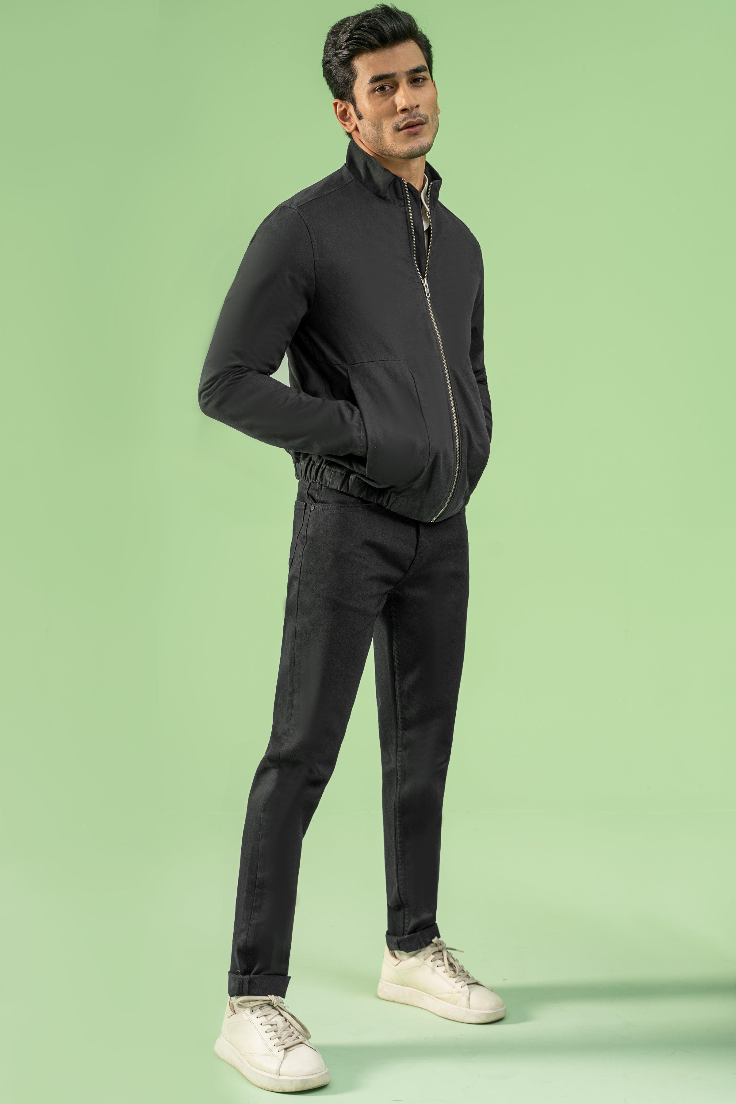 FULL SLEEVE BOTTOM ELASTICATED COTTON JACKET BLACK at Charcoal Clothing