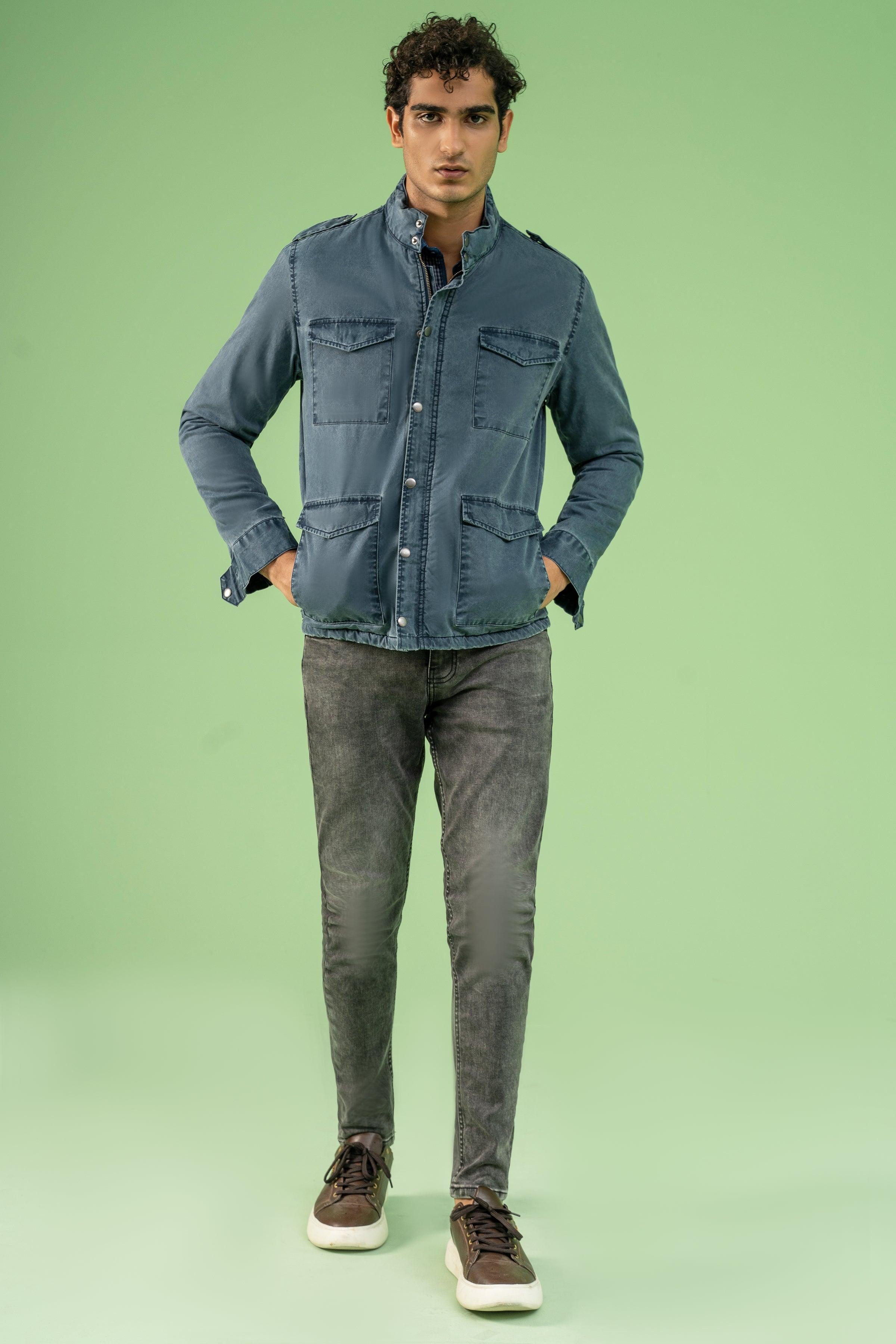 FULL SLEEVE ENZYME WASHED FIELD JACKET NAVY at Charcoal Clothing