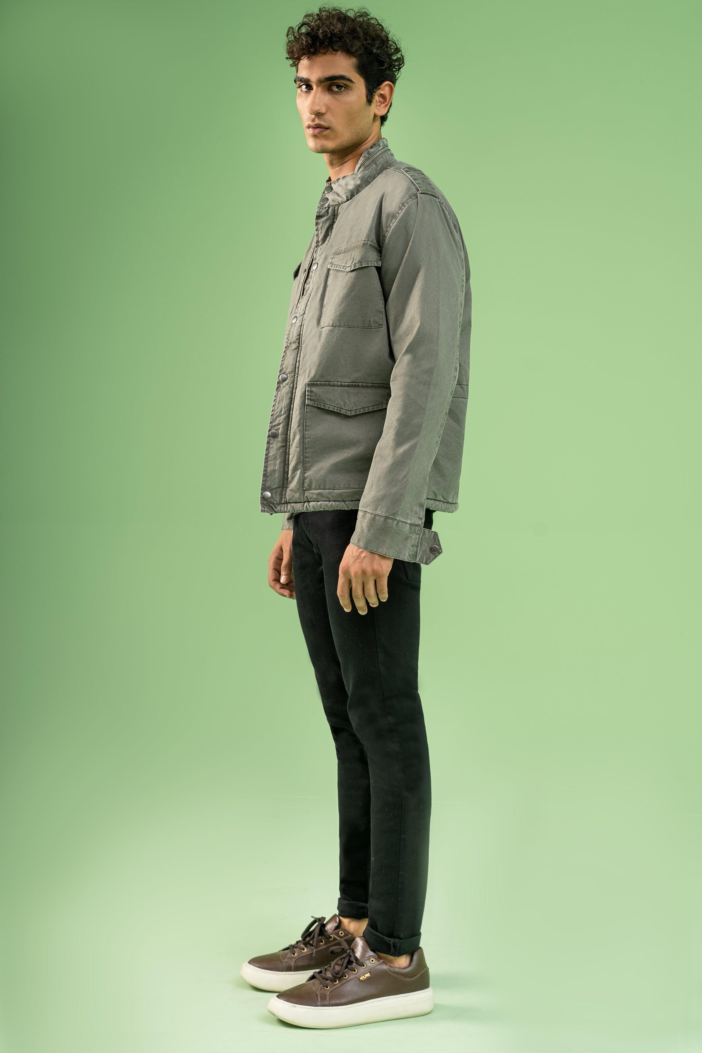 FULL SLEEVE ENZYME WASHED FIELD JACKET OLIVE at Charcoal Clothing