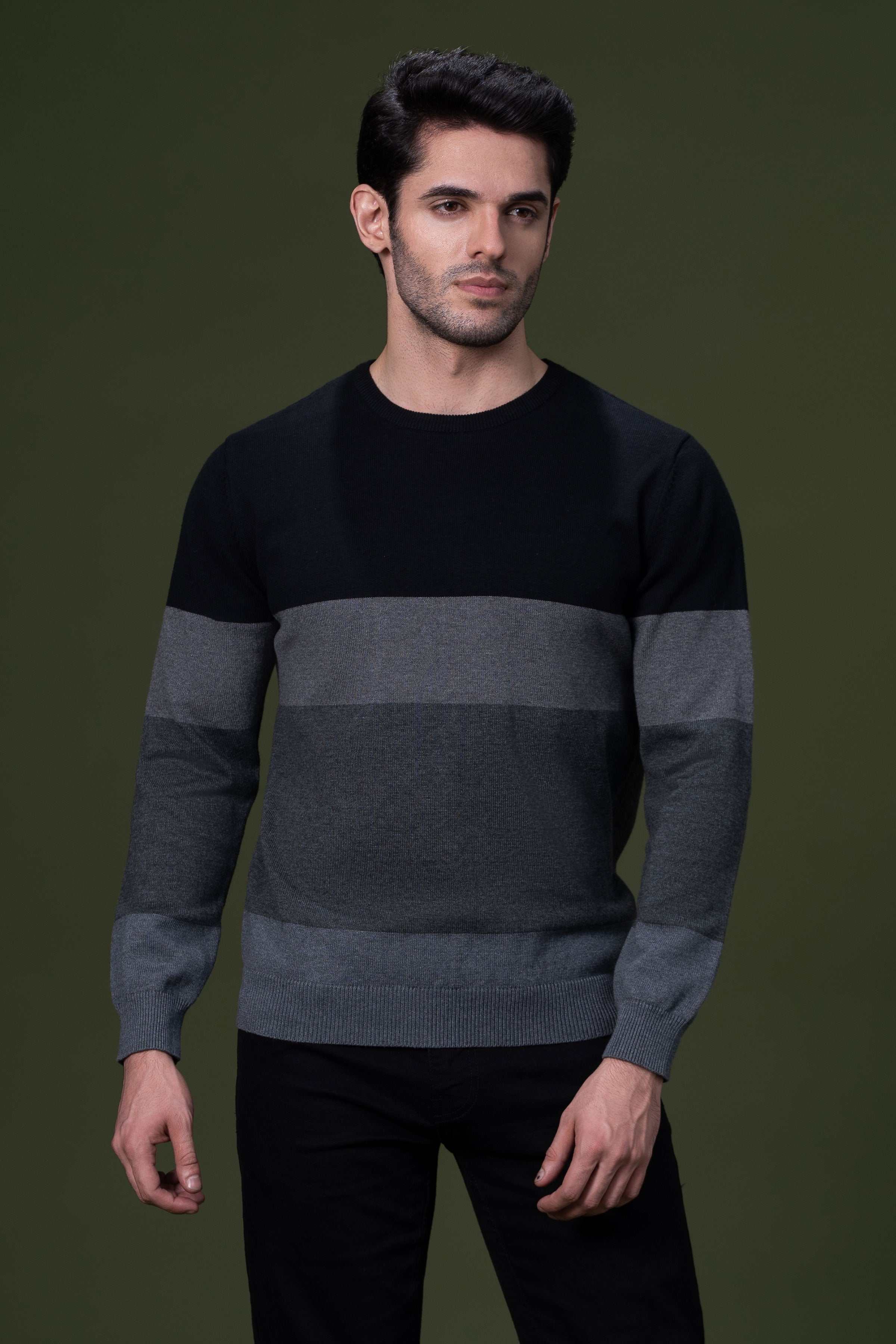 FULL SLEEVE SWEATER BLACK GREY at Charcoal Clothing