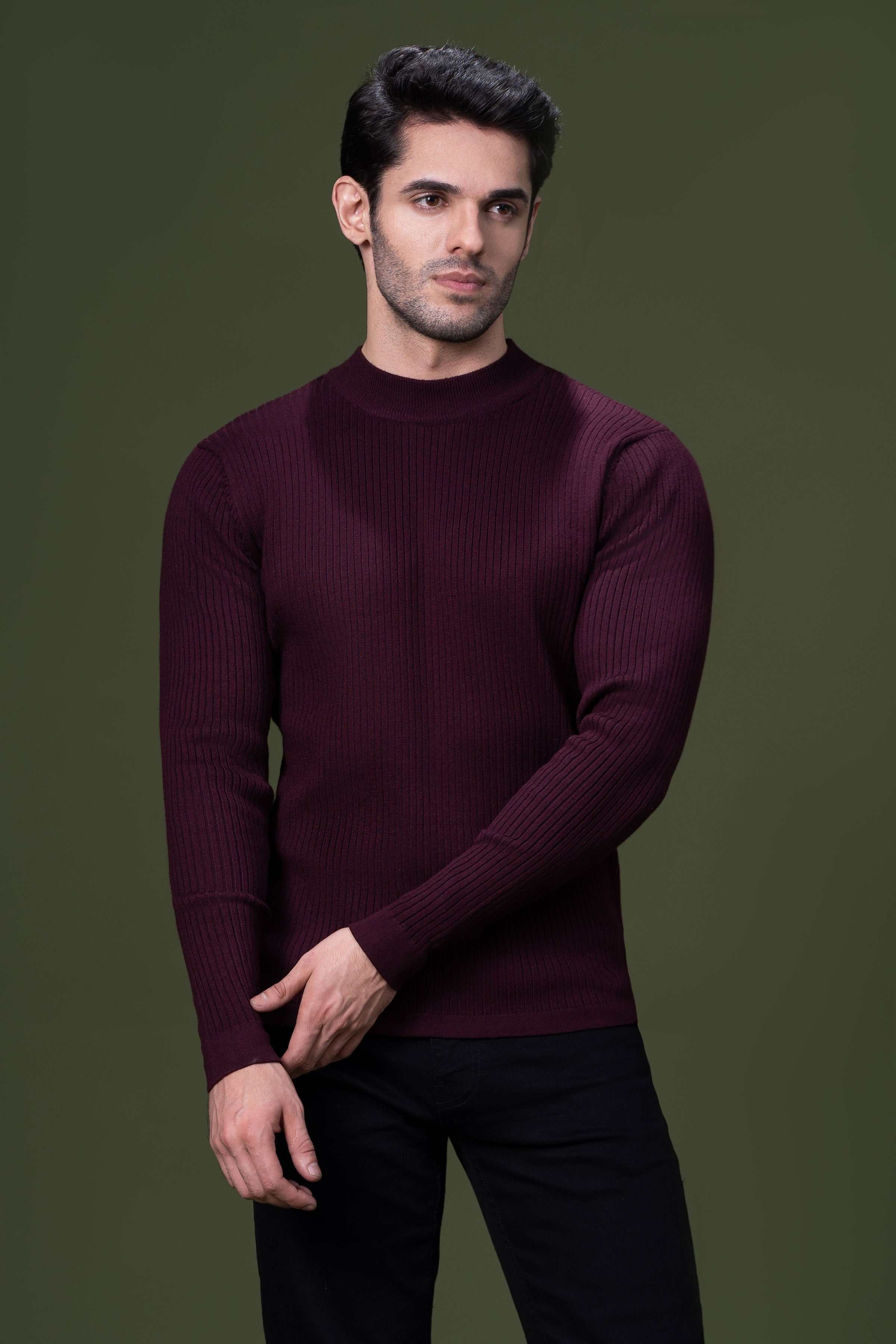 FULL SLEEVE SWEATER MAROON at Charcoal Clothing