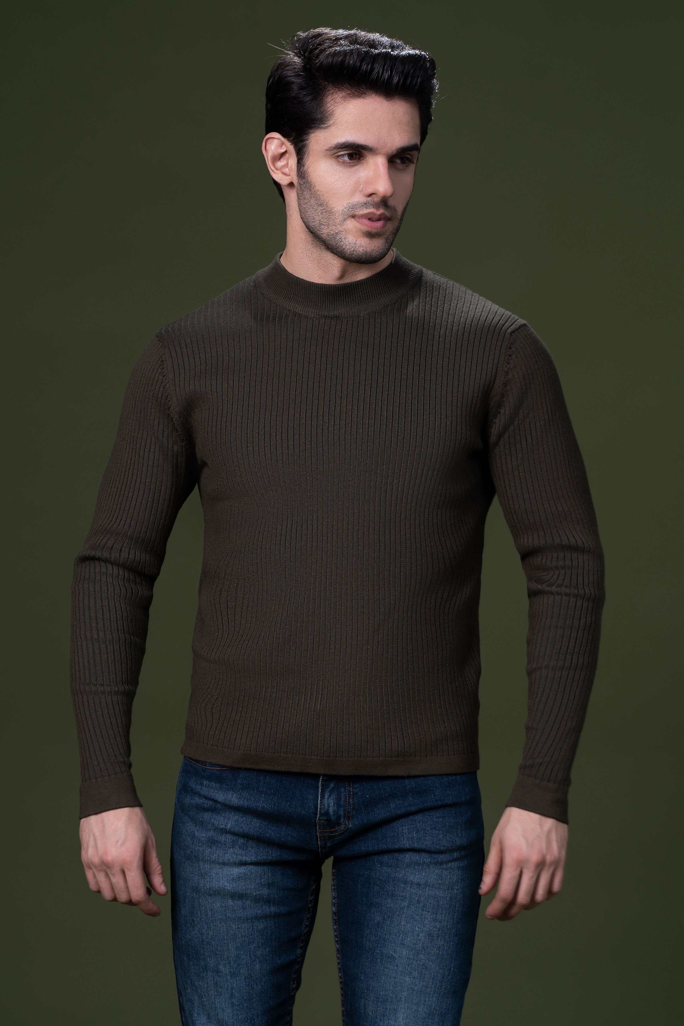 FULL SLEEVE SWEATER OLIVE at Charcoal Clothing