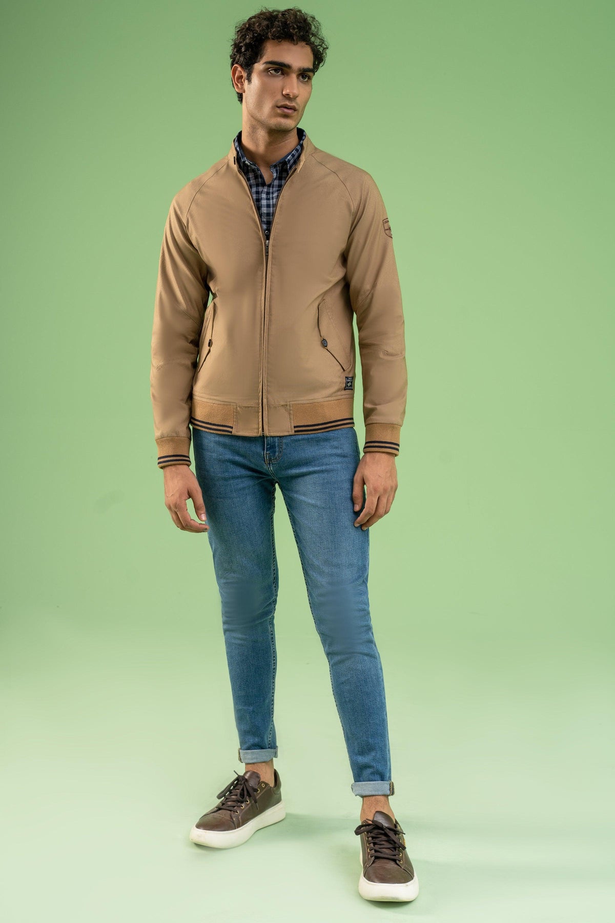 Shop FULL SLEEVE TIPPING TEXTURED JACKET KHAKI For Men Online