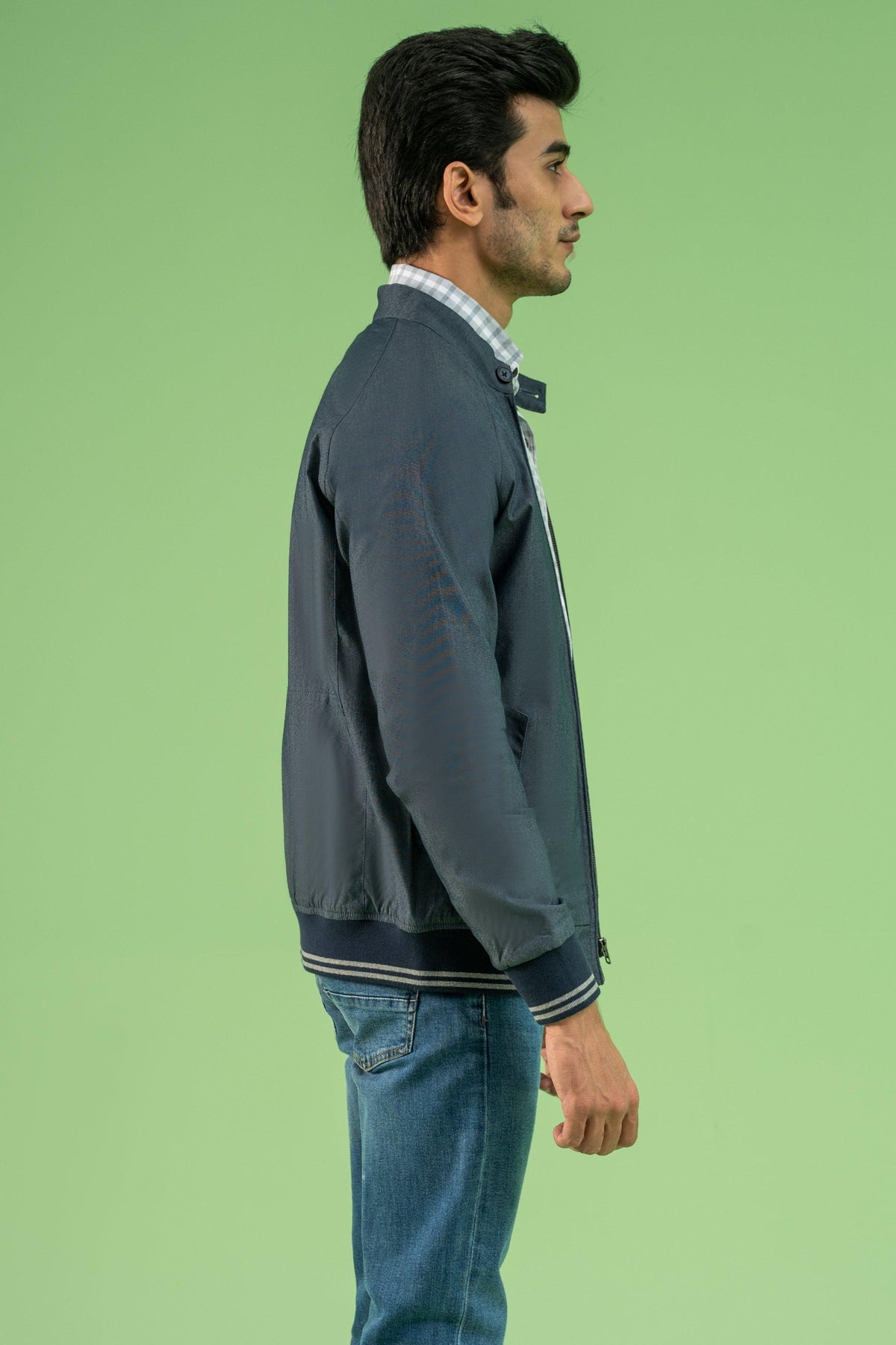 Shop FULL SLEEVE TIPPING TEXTURED JACKET NAVY For Men Online