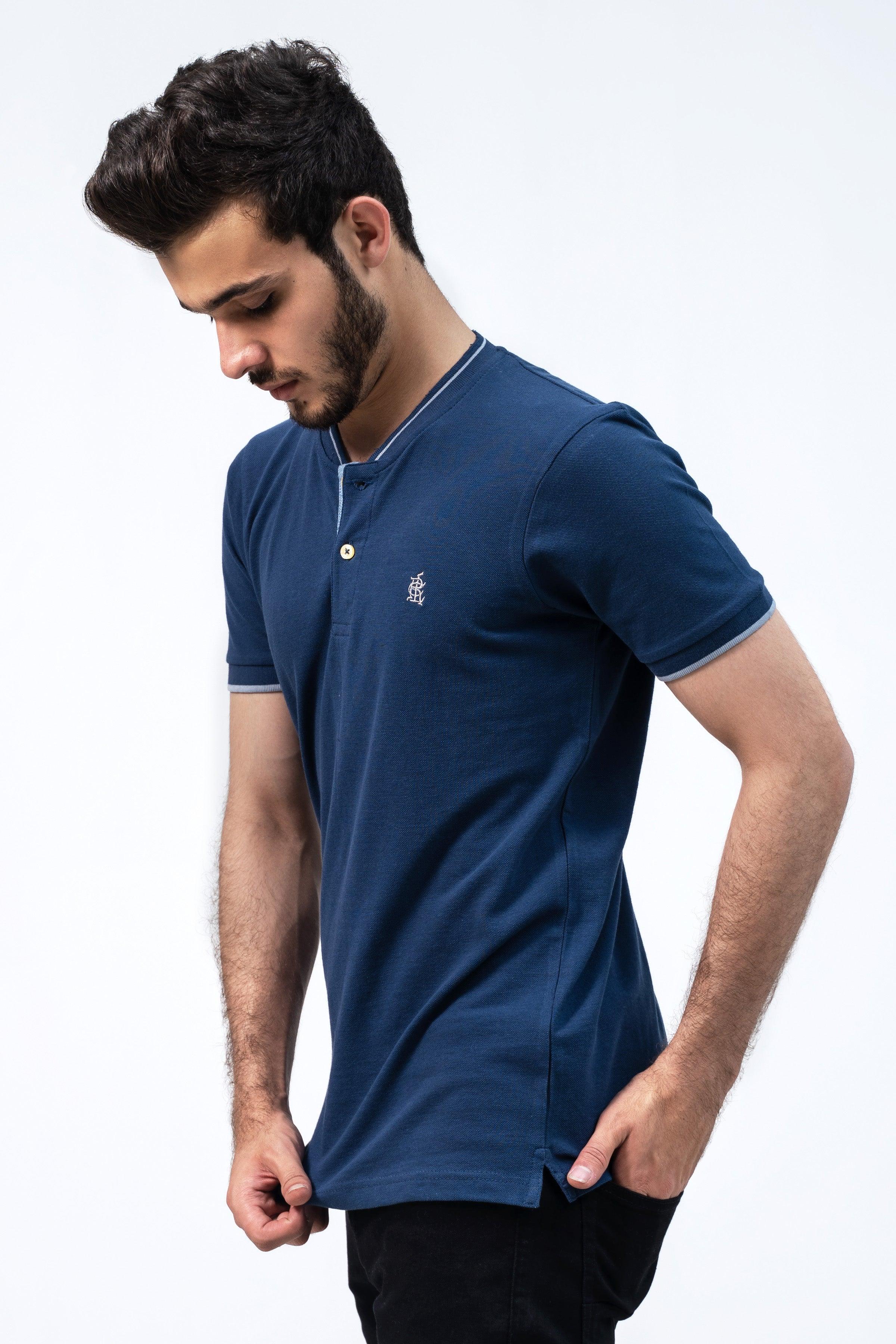HENLEY T-SHIRT BLUE at Charcoal Clothing