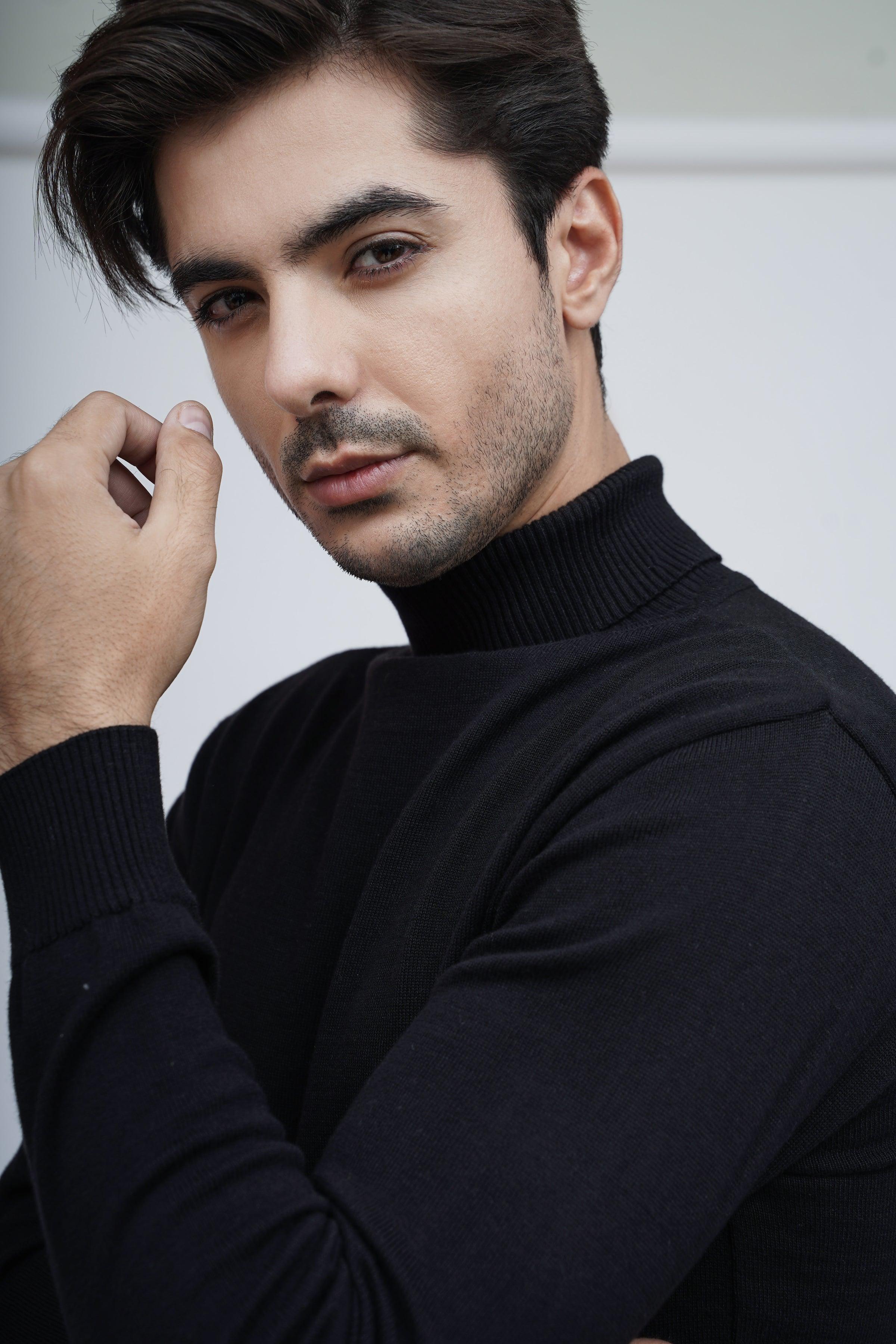 HIGH NECK SWEATER F/S BLACK at Charcoal Clothing