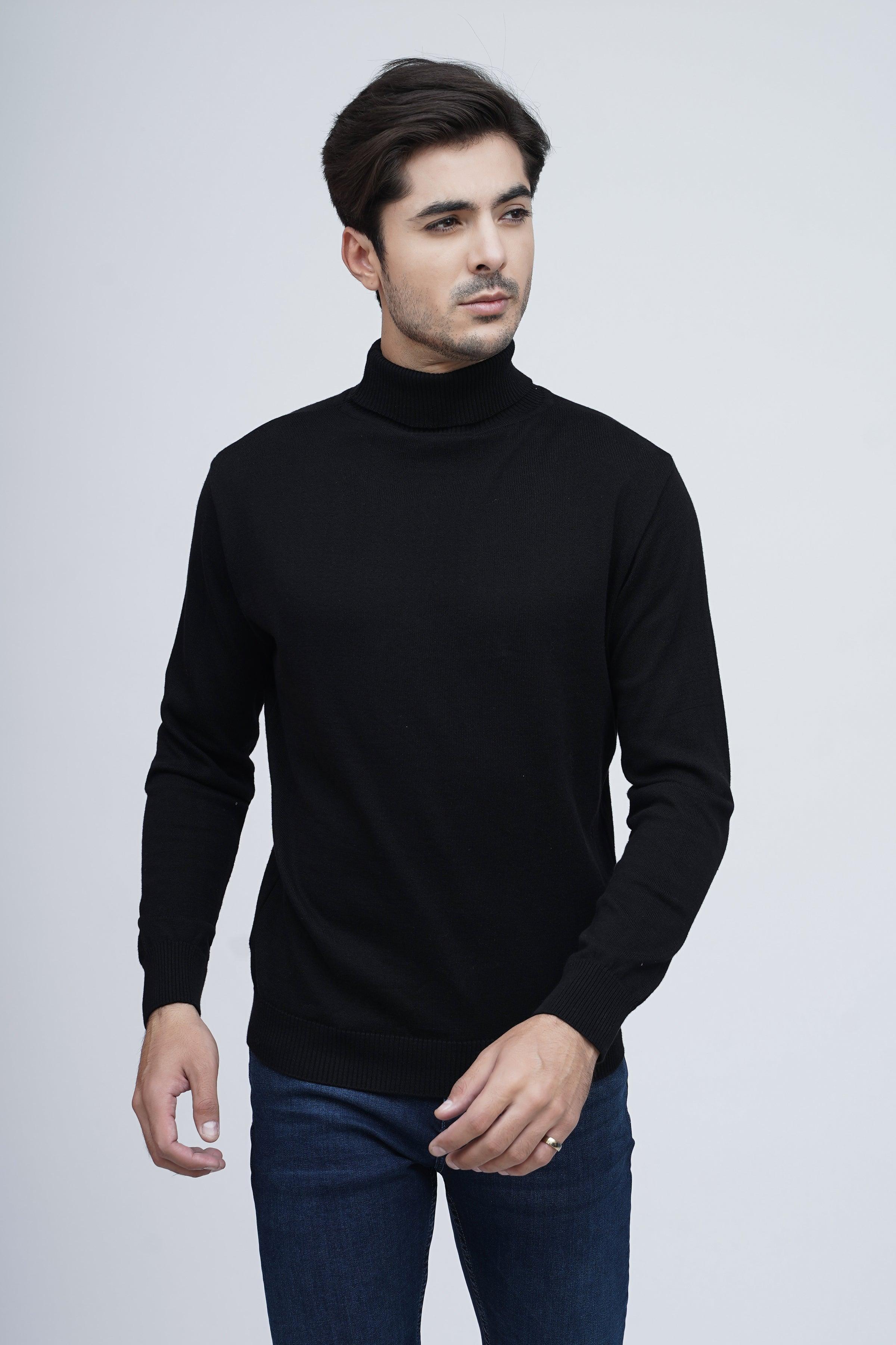 HIGH NECK SWEATER F/S BLACK at Charcoal Clothing