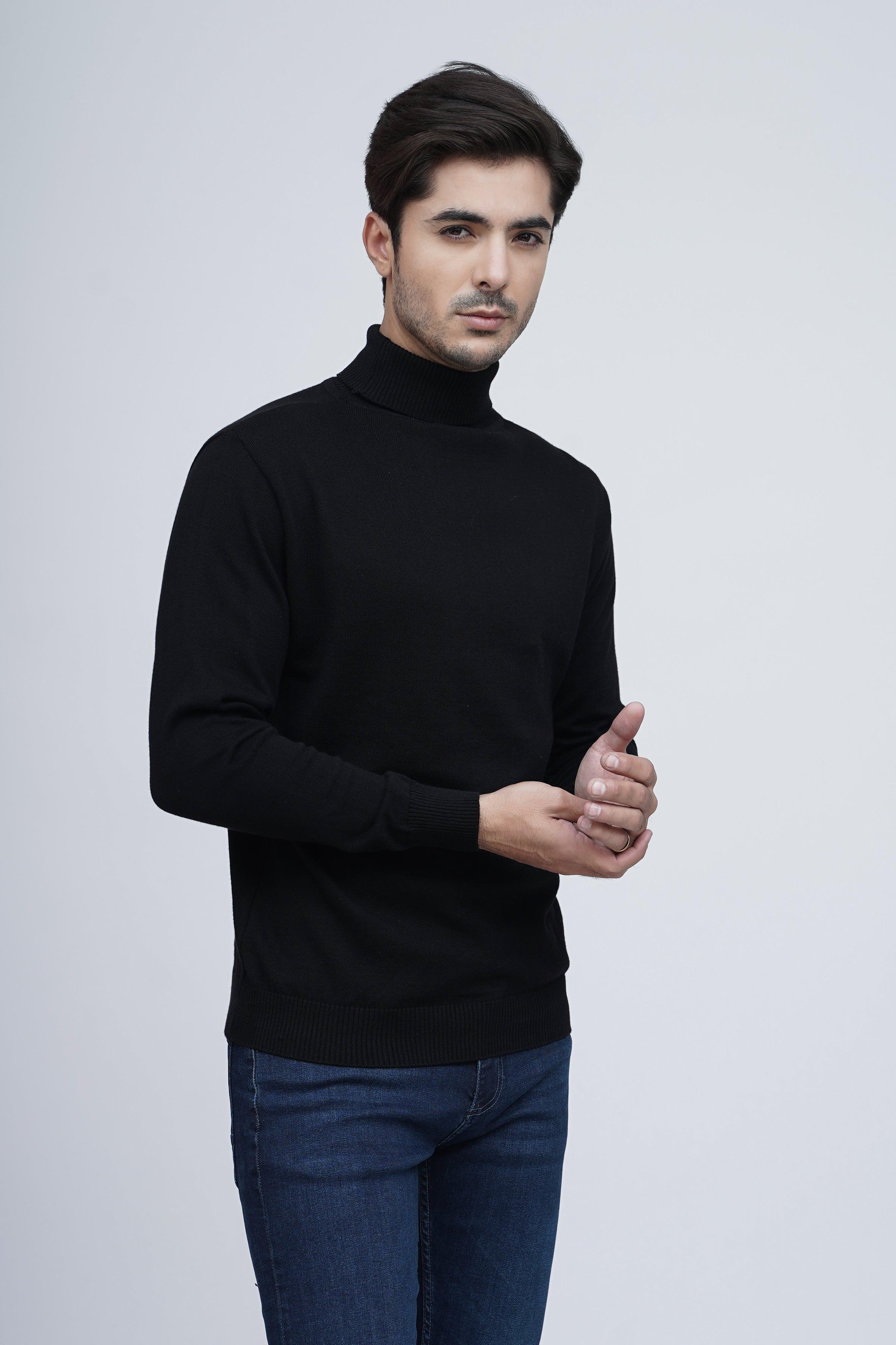HIGH NECK SWEATER F/S BLACK at Charcoal Clothing
