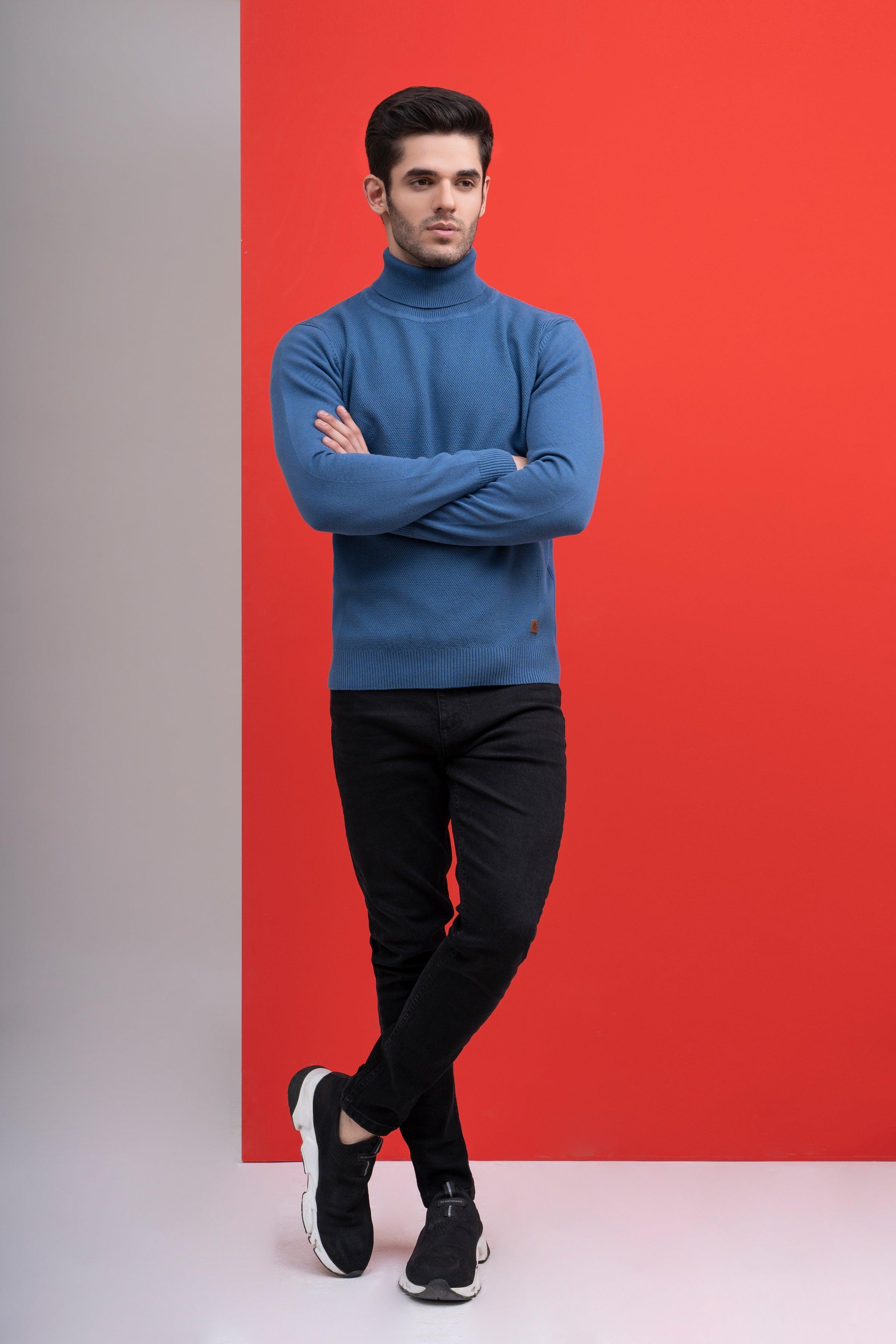 HIGH NECK SWEATER F/S BLUE at Charcoal Clothing