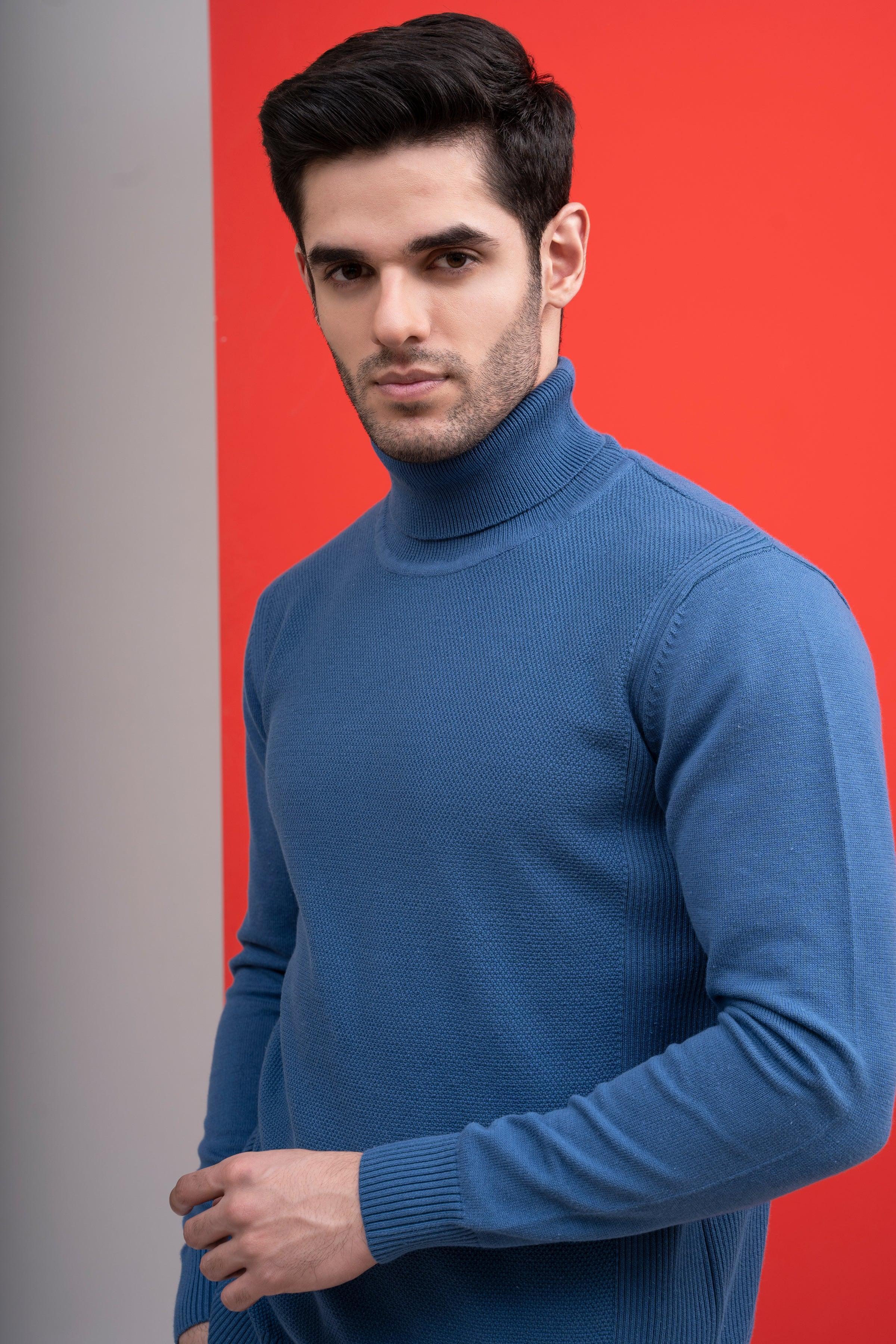 HIGH NECK SWEATER F/S BLUE at Charcoal Clothing