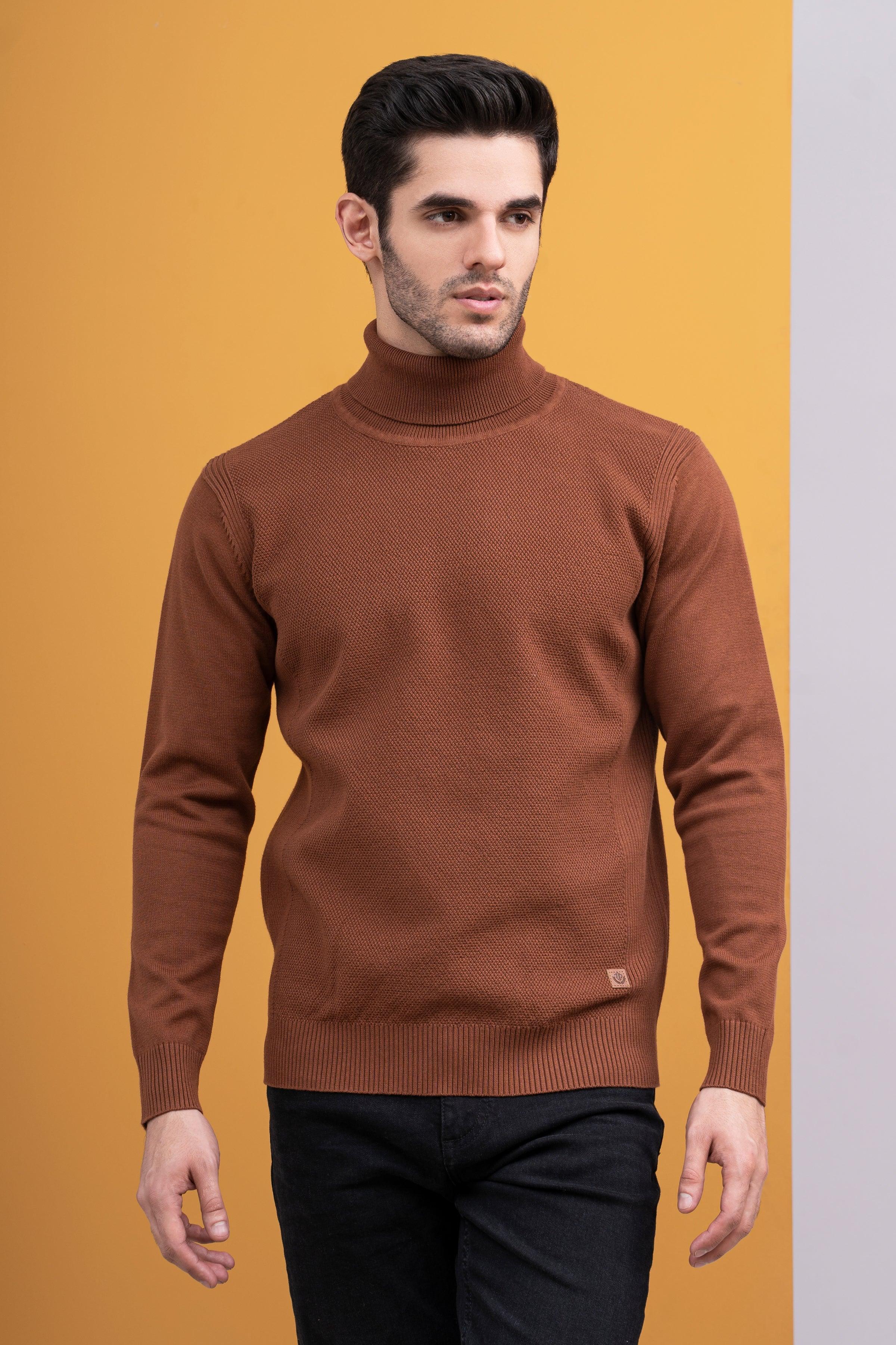 HIGH NECK SWEATER F/S BROWN at Charcoal Clothing