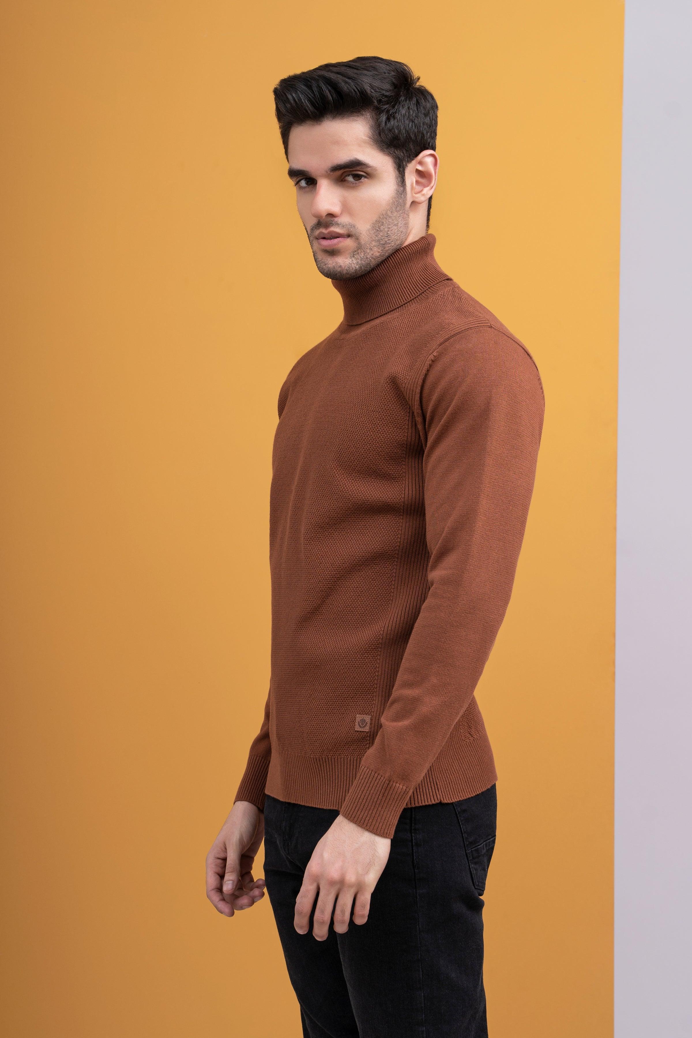 HIGH NECK SWEATER F/S BROWN at Charcoal Clothing