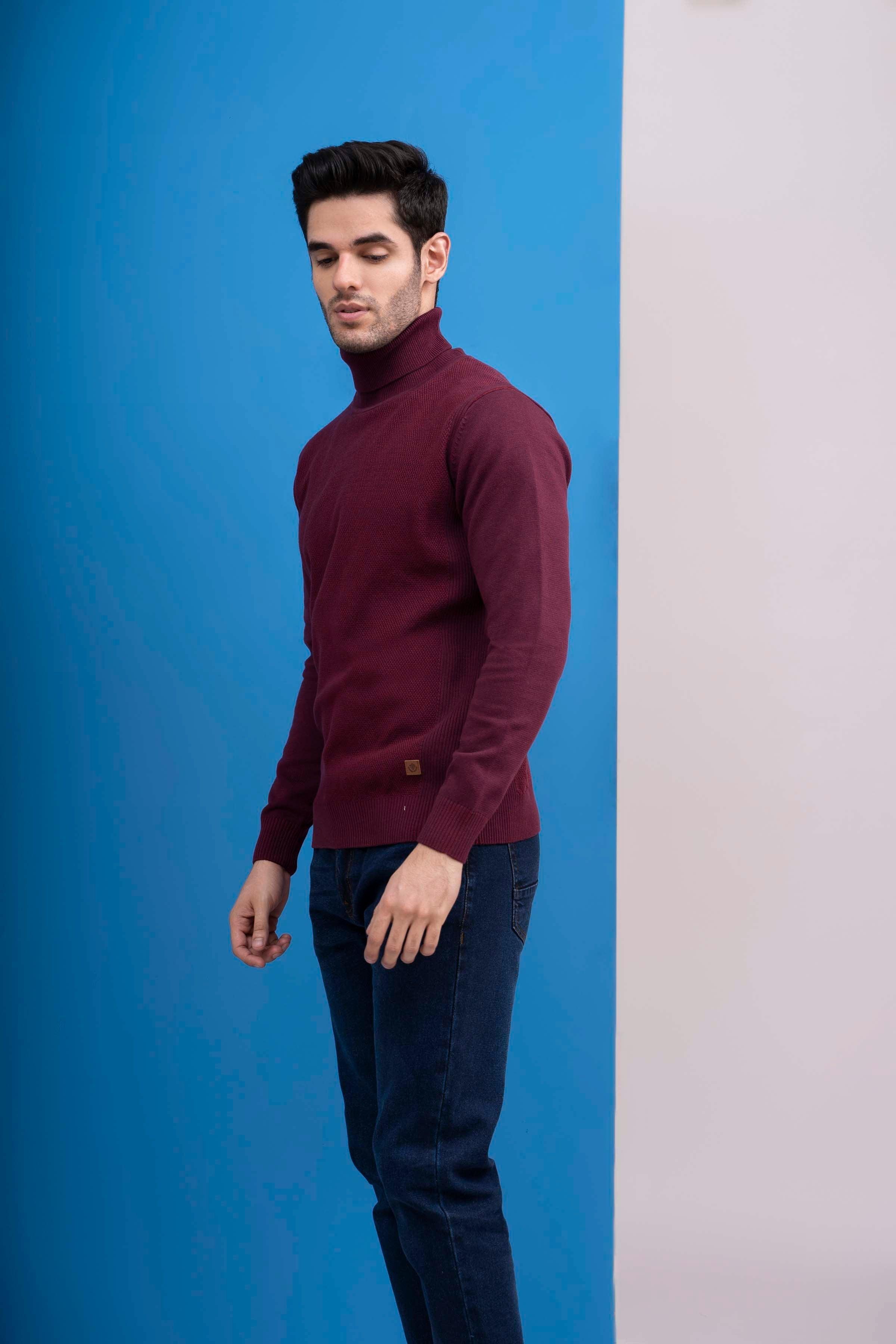 HIGH NECK SWEATER MAROON at Charcoal Clothing