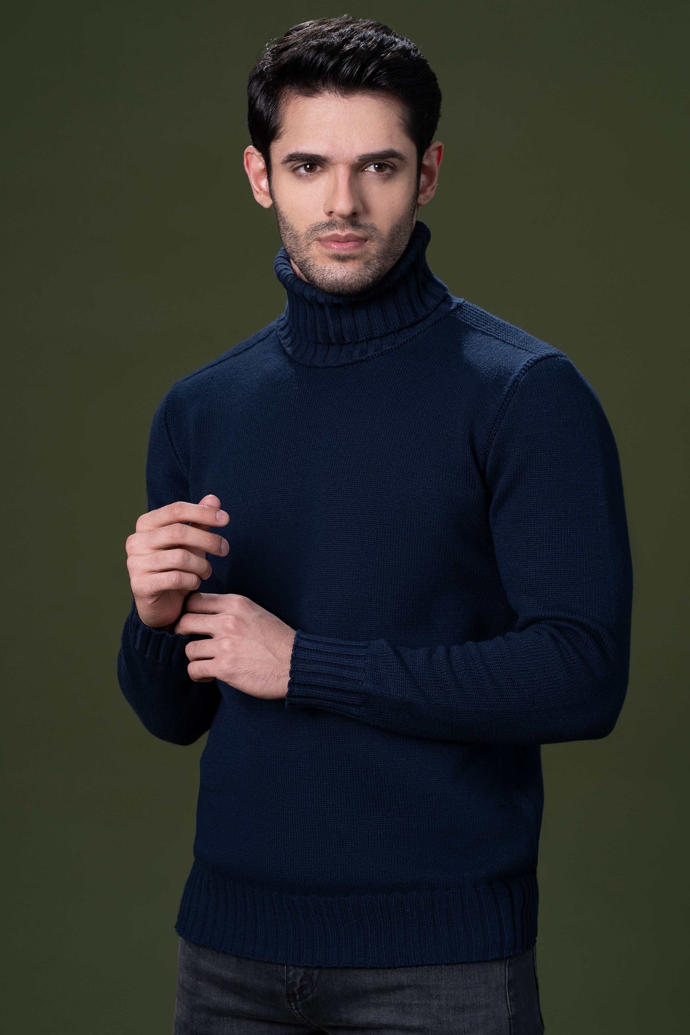 HIGH NECK SWEATER NAVY at Charcoal Clothing
