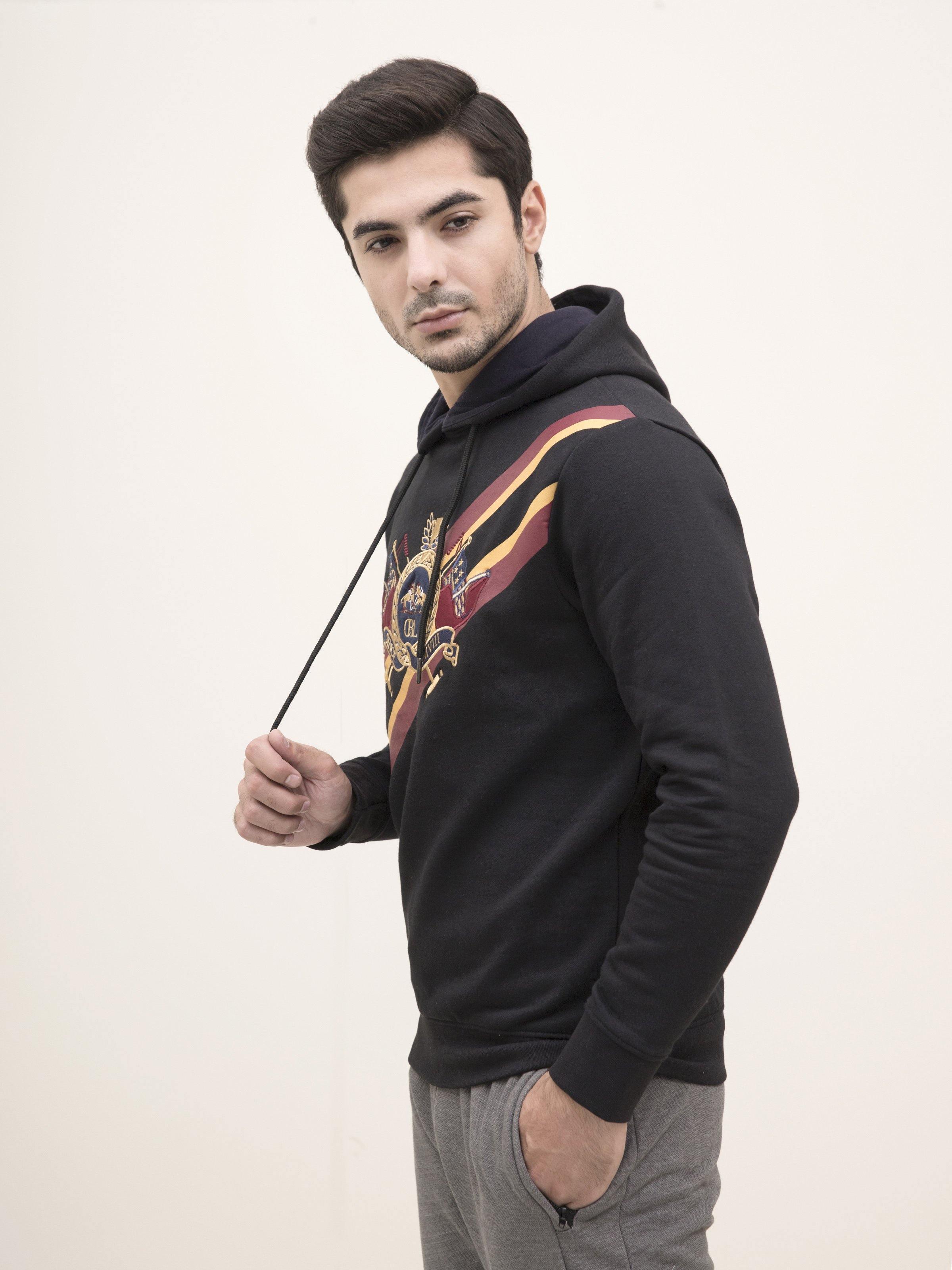 JACKET FULL SLEEVE KNIT HOODIE BLACK at Charcoal Clothing