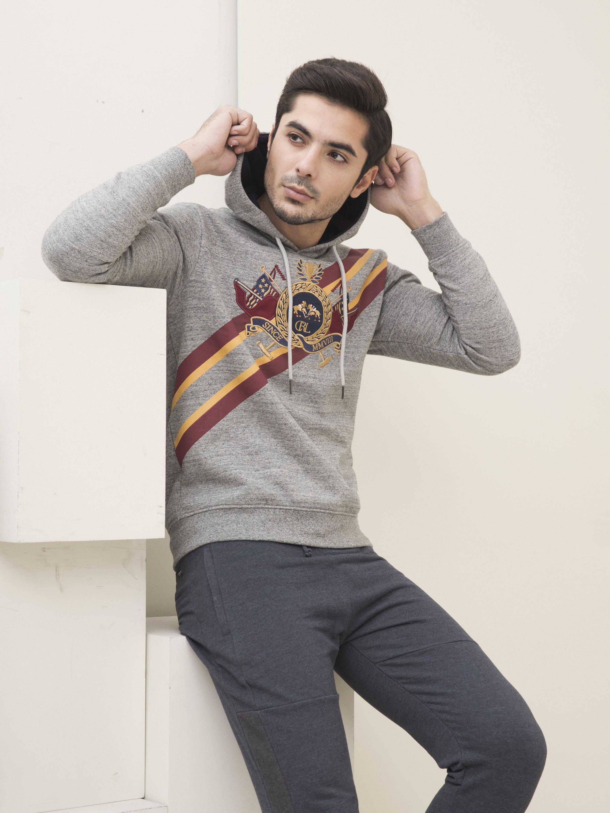 JACKET FULL SLEEVE KNIT HOODIE GREY HEATHER at Charcoal Clothing