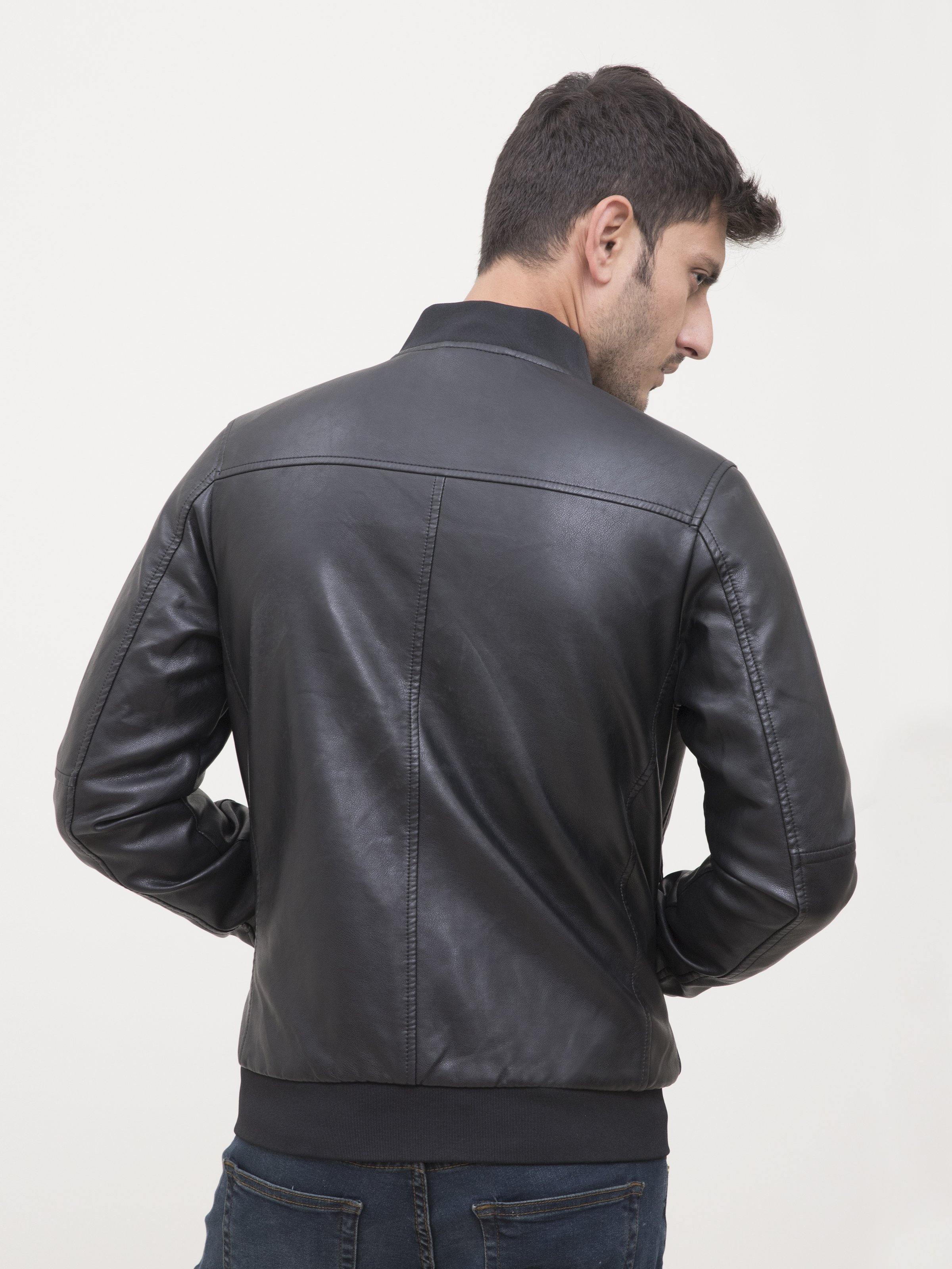 JACKET FULL SLEEVE PU LEATHER BLACK at Charcoal Clothing