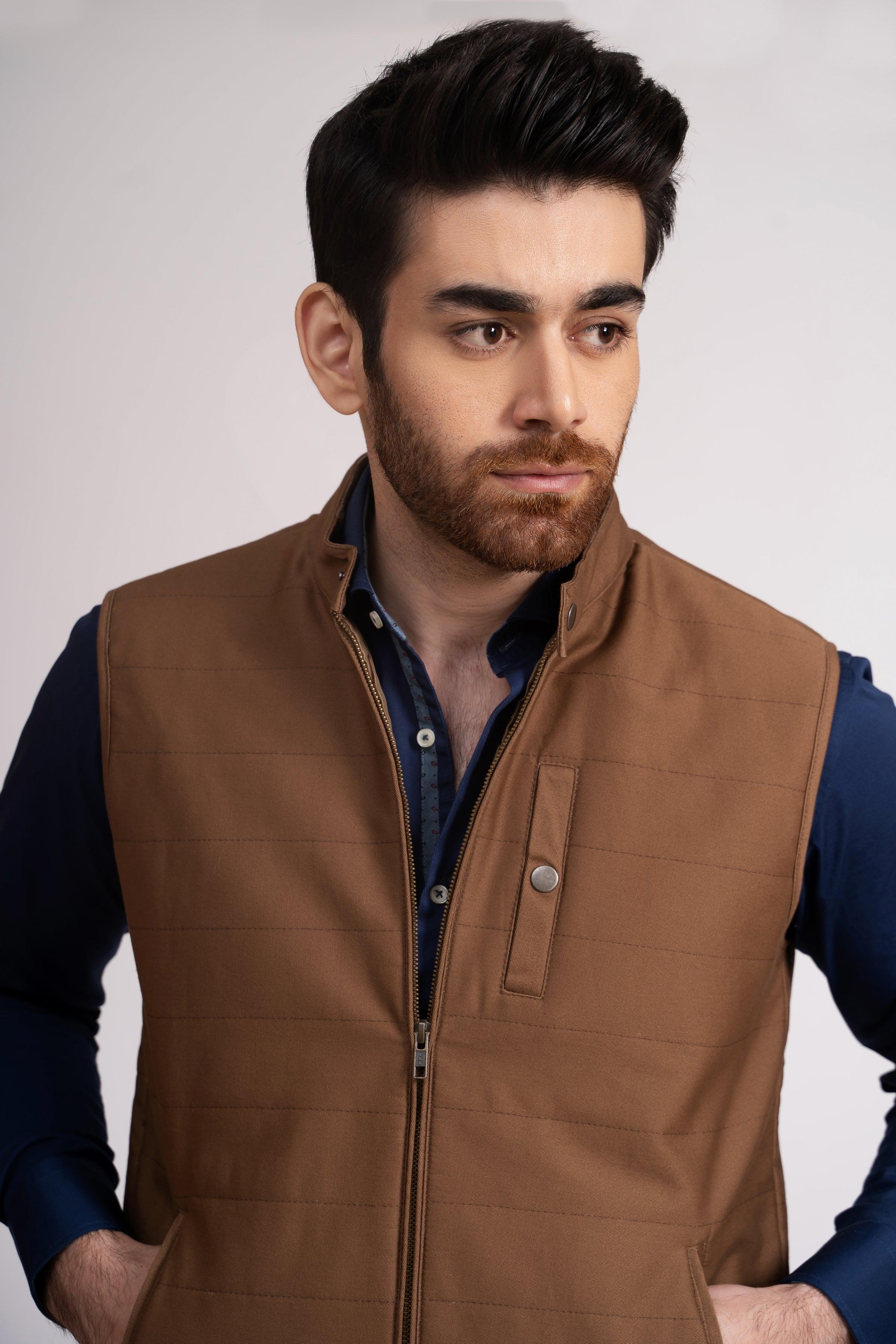 JACKET QUILTED SLEEVE LESS CAMEL at Charcoal Clothing