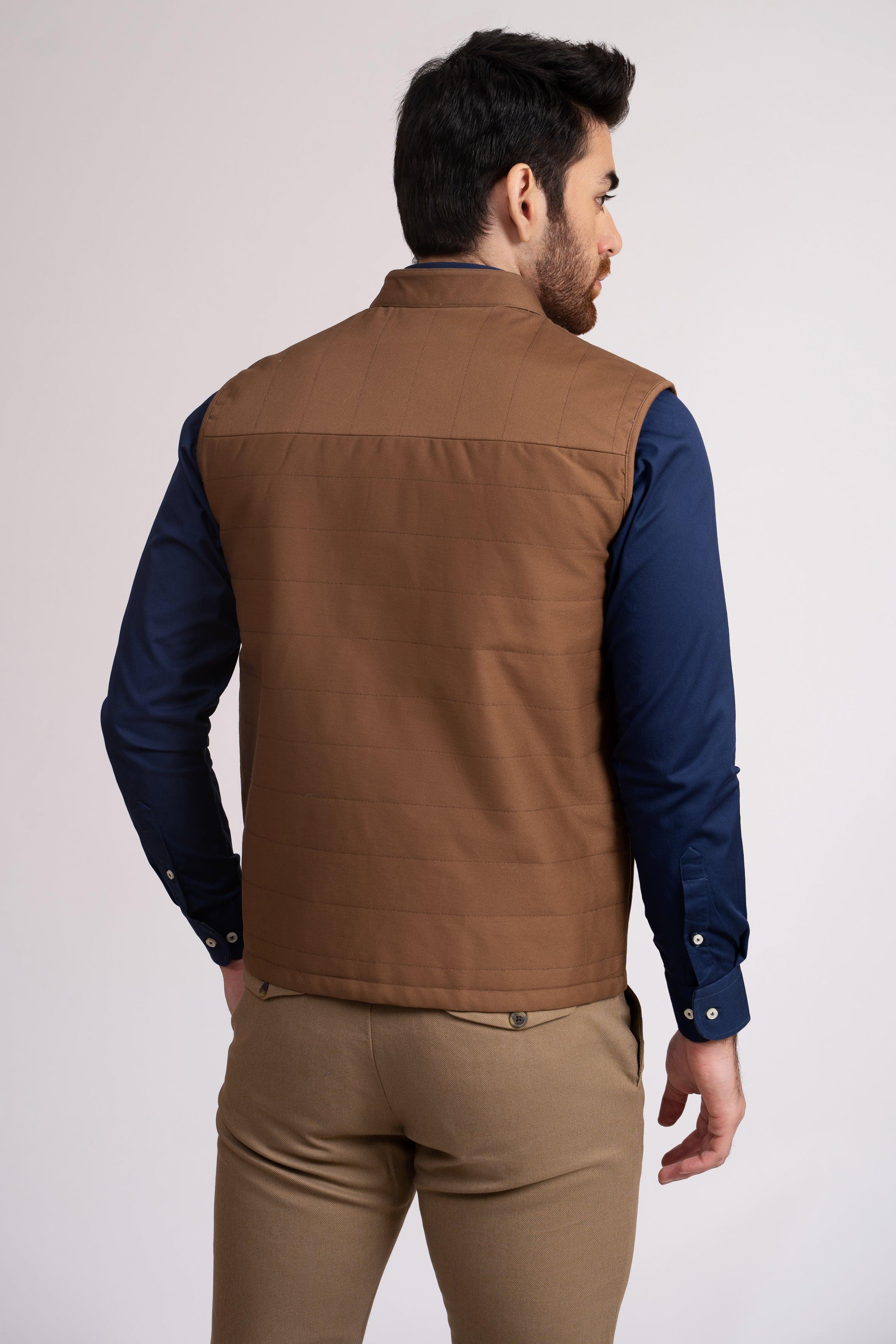 JACKET QUILTED SLEEVE LESS CAMEL at Charcoal Clothing